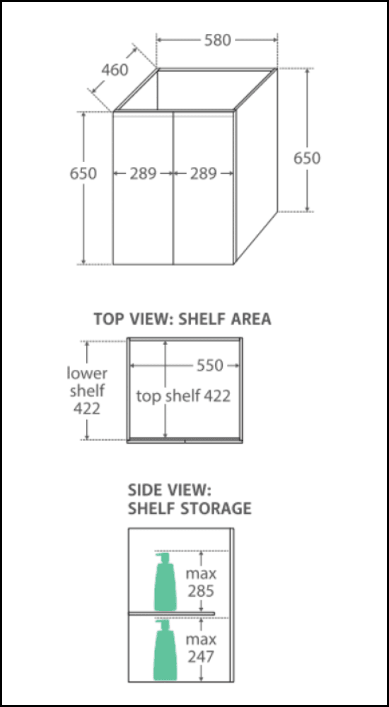 Fienza Dolce Edge TCL60X 600mm Modern Wall-Mounted Bathroom Vanity - Industrial Style Sink Cabinet for Small Space & Powder Room