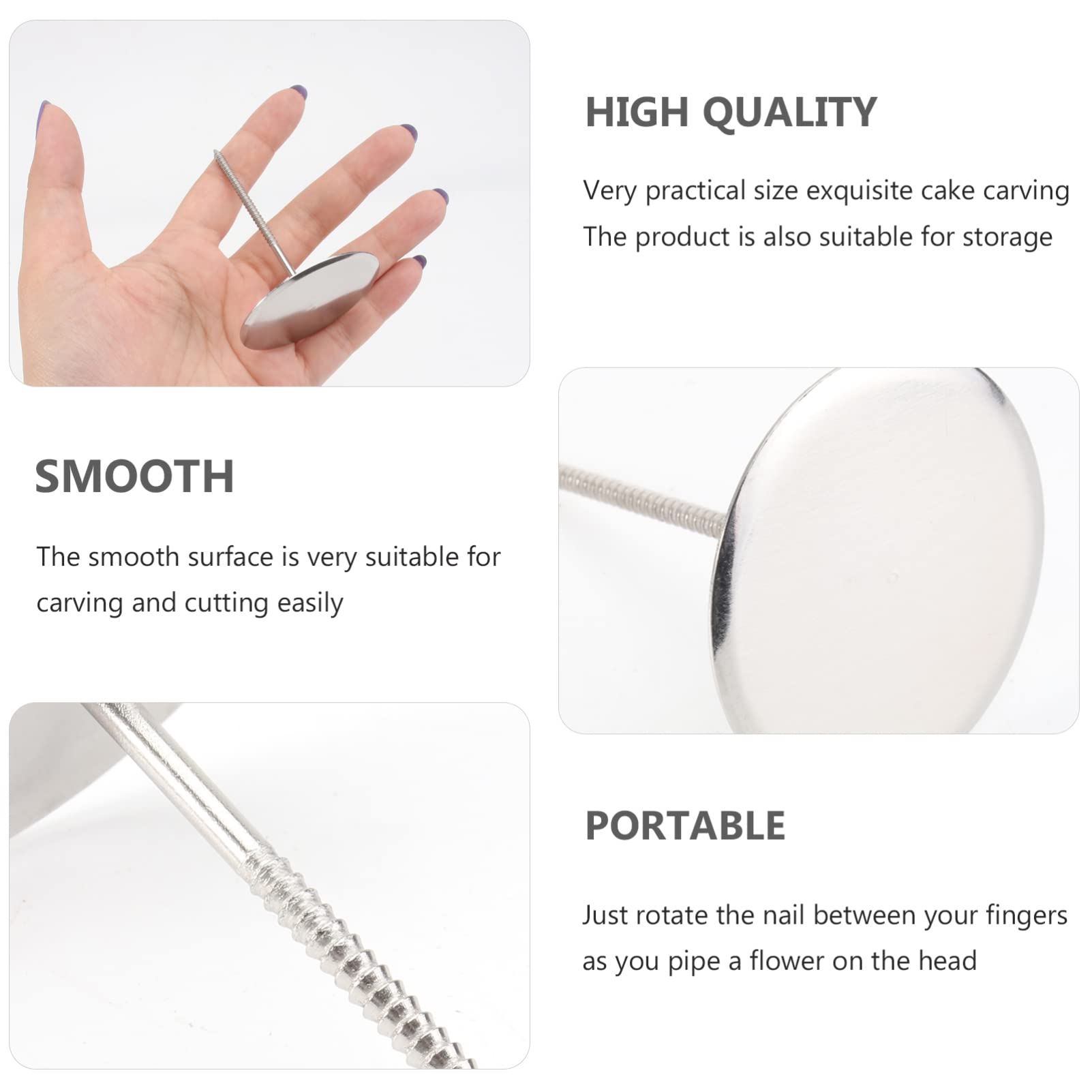 4 Pcs Stainless Steel Cake Decorating Nails - Cupcake Flower Decor Tools with Heating Core for Baking, Wedding Cakes & DIY Dessert Decoration