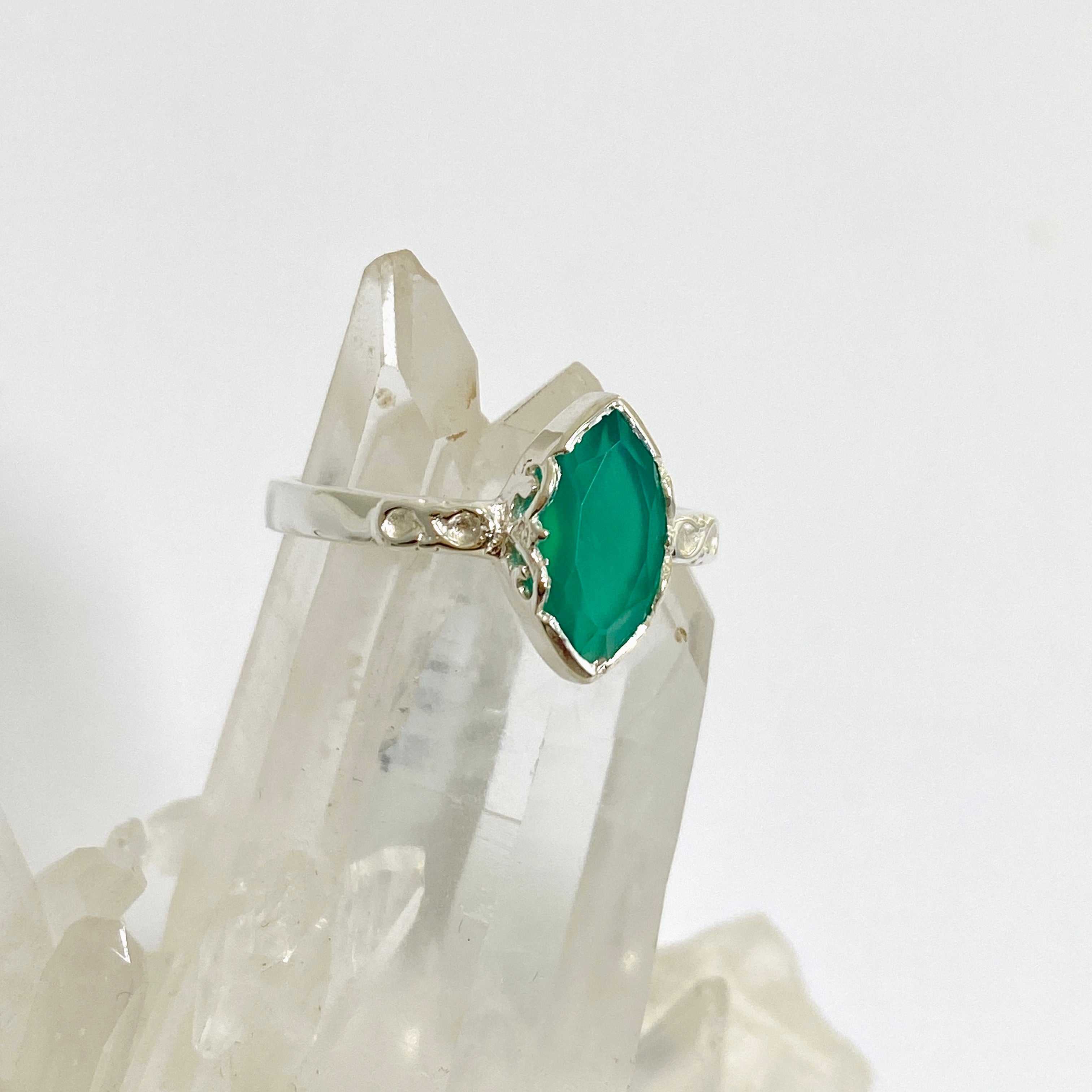 Green Chalcedony Faceted Marquise Ring R3726 - Elegant Jewelry for Women, Perfect for Weddings, Parties & Special Occasions