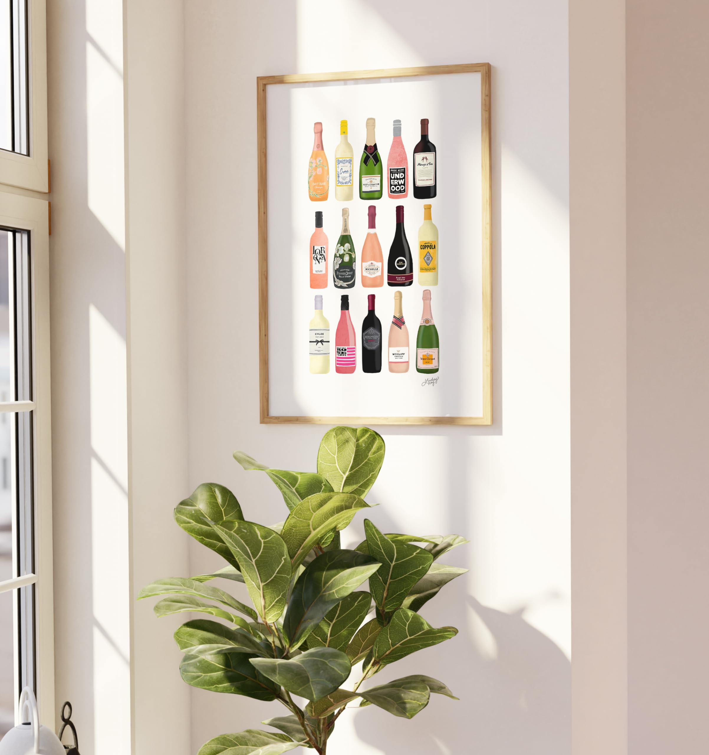 Wine Bottles Wall Art Poster - Modern Bar & Kitchen Decor - Unframed 12x16 Art Print - Gallery Grade Made in USA - Perfect for Wine Cellar, Dining Room & Home Bar Decorations