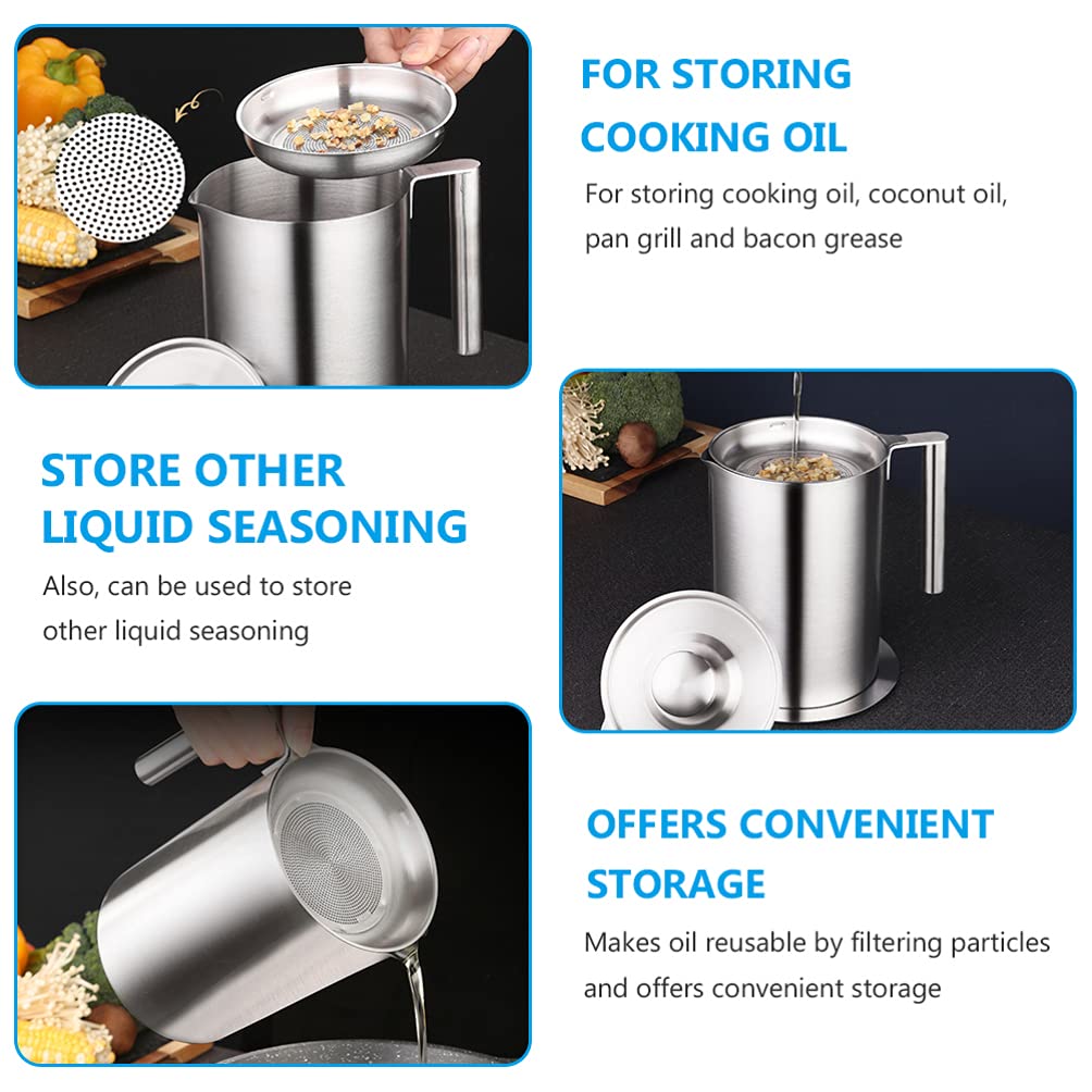 1pc 304 Stainless Steel Oil Filter Pot & Grease Storage Can - Kitchen Oil Strainer, Grease Container & Cooking Oil Holder - Perfect for Deep Frying, Baking & Kitchen Organization