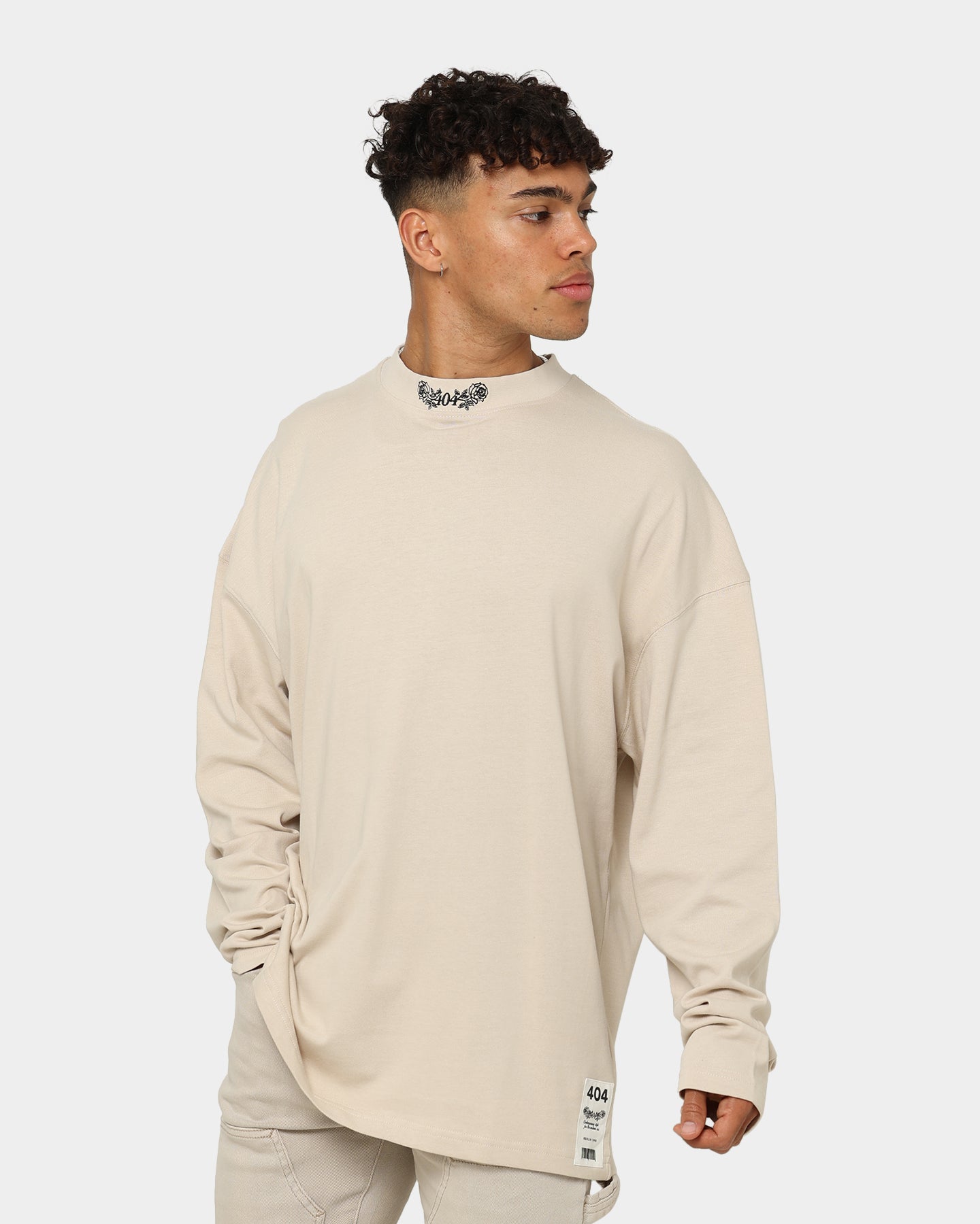 404 High Neck Long Sleeve T-Shirt for Women - Stone Color Basic Casual Top for Everyday Wear, Workout & Layering
