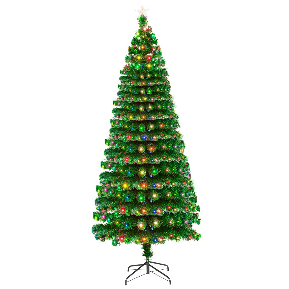 7.5FT Pre-Lit Fiber Optic Christmas Tree with 260 Warm White LED Lights & 260 Branches - Perfect for Home Holiday Decor, Office Party, and Festive Indoor Decoration