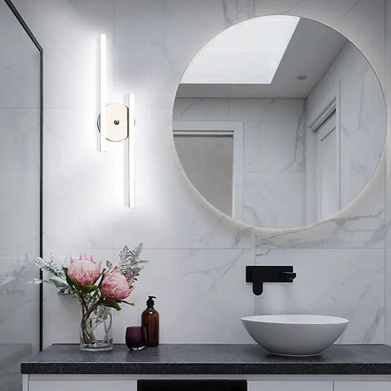 Modern Double LED Linear Bathroom Wall Lights - Waterproof Vanity Mirror Lighting for Bathroom, Shower, Makeup Area - Energy Efficient Dimmable Bathroom Sconce (Brushed Nickel)