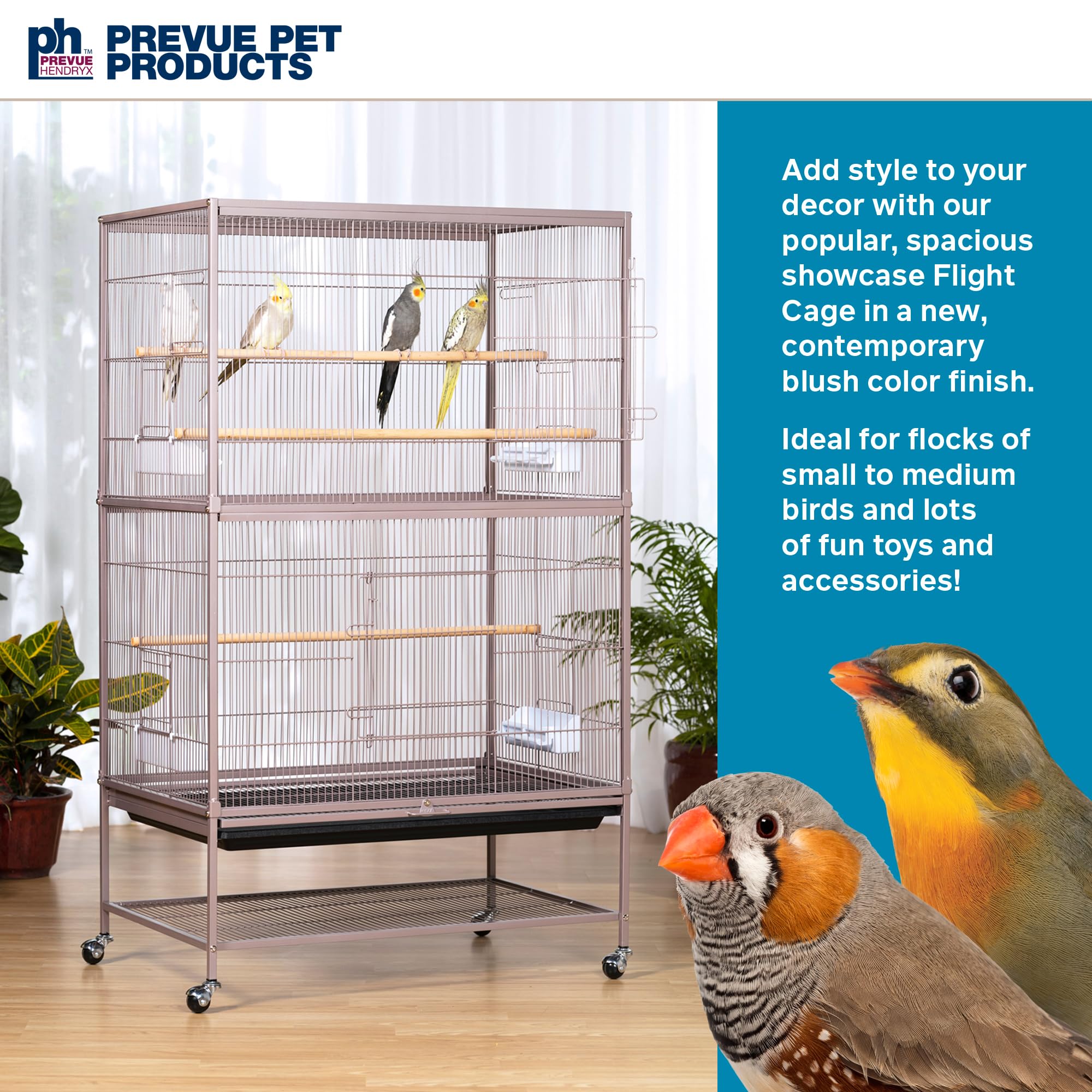 Prevue F042 Blush Pink Flight Bird Cage - Small Parrot Cage for Cockatiels, Lovebirds & Finches - Perfect for Home, Office & Aviary Use