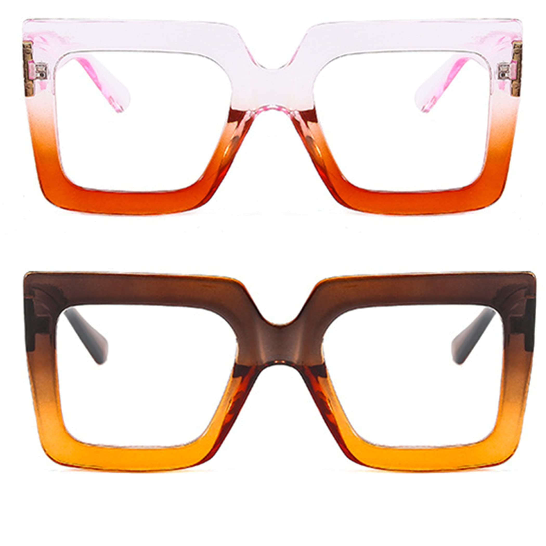 Bullabulling Oversized Square Blue Light Blocking Reading Glasses - Anti-Eye Strain Gradient Cat Eye Fashion Frames for Women & Men - Perfect for Computer Work, Reading, and Stylish Everyday Wear