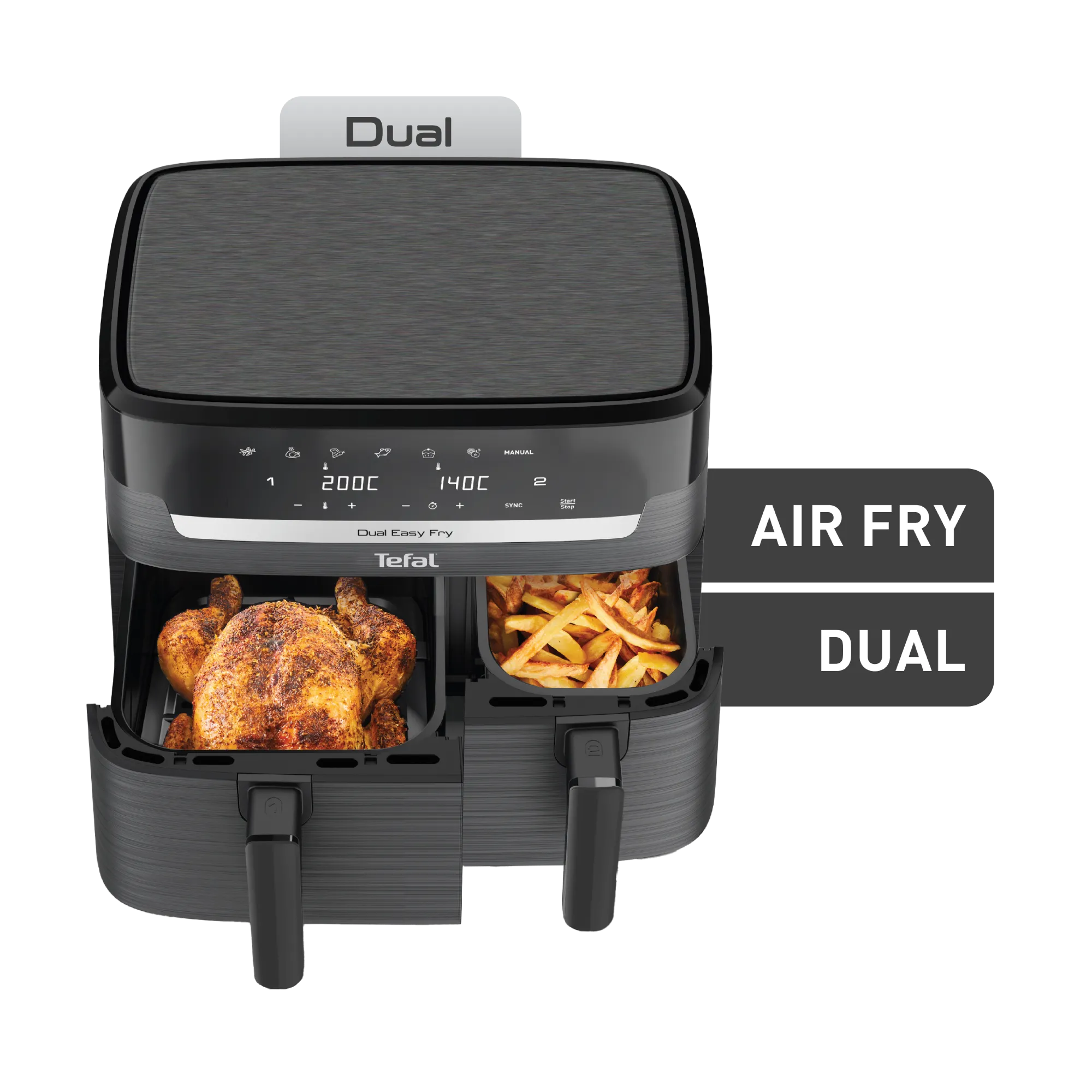 Tefal Dual Easy Fry Essential XXL Air Fryer EY901H - 10L Large Capacity, 2 Drawers, 2000W, Oil-Free Healthy Cooking for Family, Parties & Meal Prep