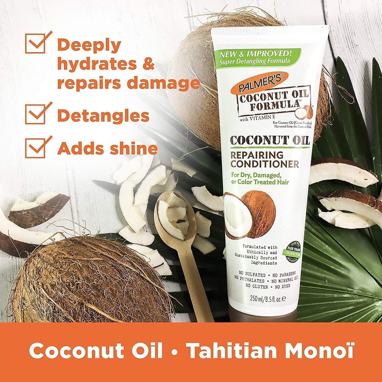 Palmers Coconut Oil & Vitamin E Deep Repairing Hair Conditioner for Dry, Damaged Hair - 8.5 Oz (2 Pack) | Hydrating Moisturizer for Curly, Natural, Color-Treated Hair | Salon Quality Hair Care Treatment