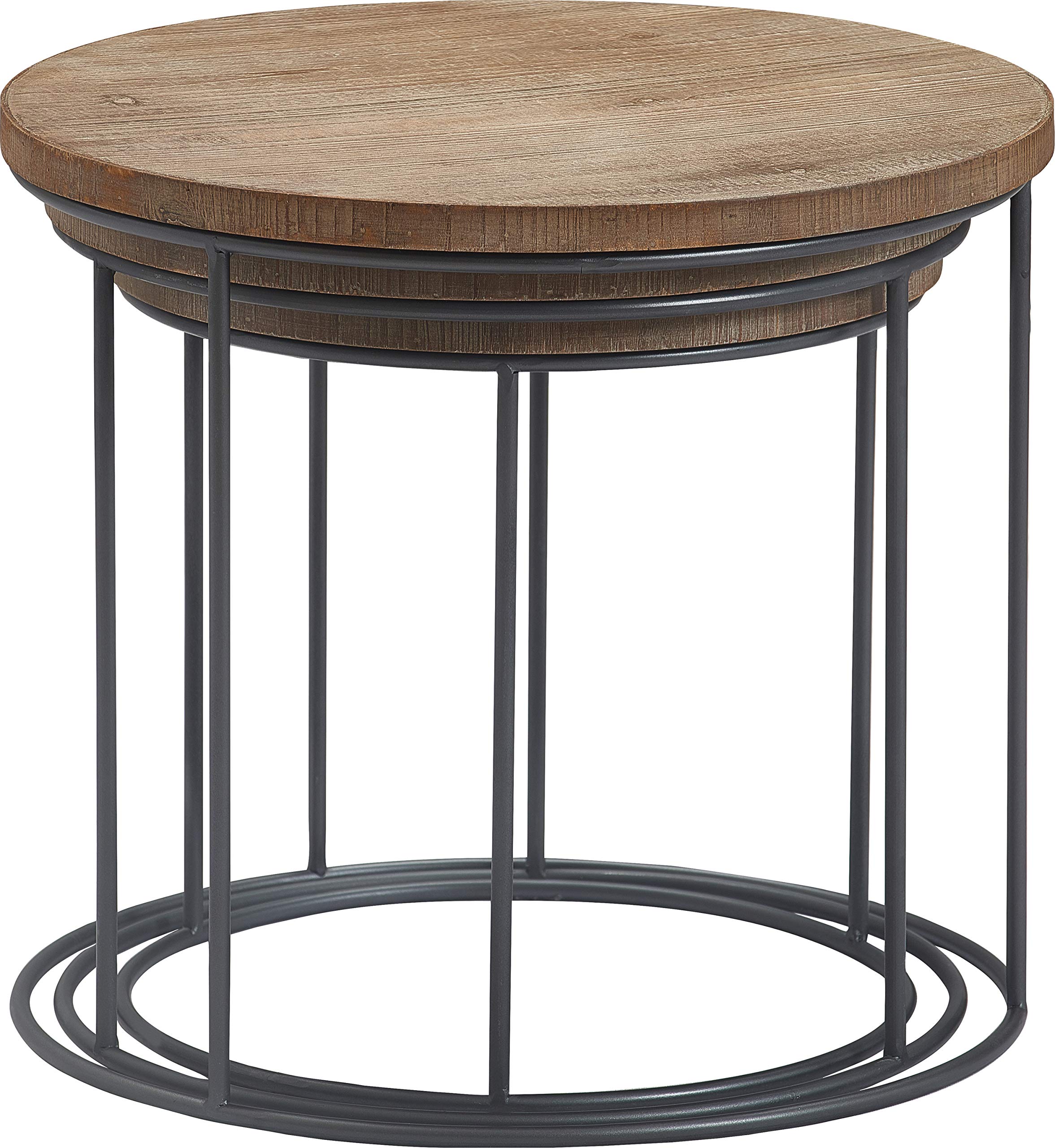Tommy Hilfiger 3-Piece Geometric Nesting Tables Set - Round Wood & Metal Stacking End Tables, Modern Nightstands for Small Spaces - Distressed Finish | Perfect for Living Room, Bedroom & Office Decor