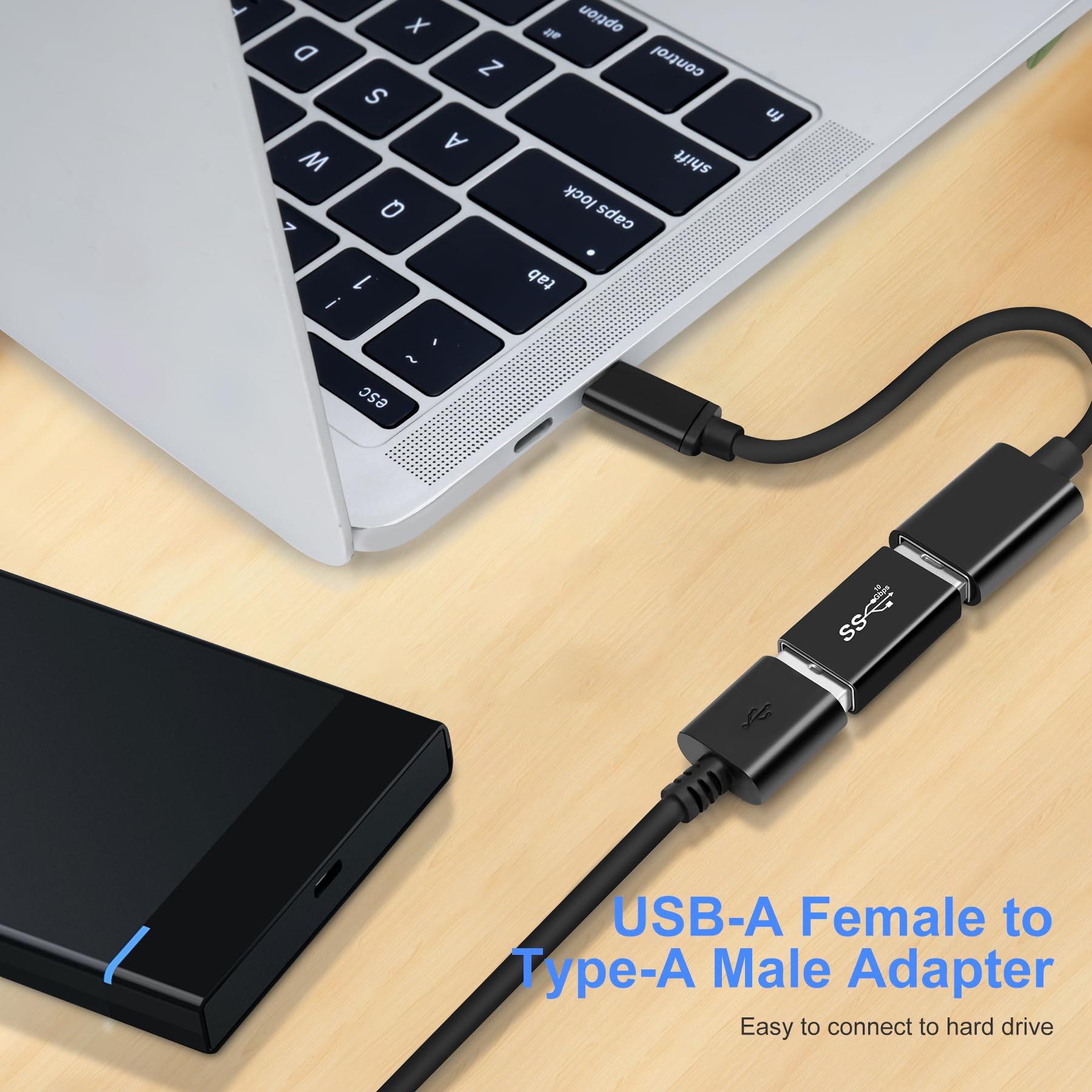 AIYEEN USB 3.0 Male to Female Adapter (2 Pack) - High Speed OTG USB A to A Connector, Data Transfer & Extension Cable for Laptop, PC, Hard Drive - Perfect for Office, Home & Travel Use