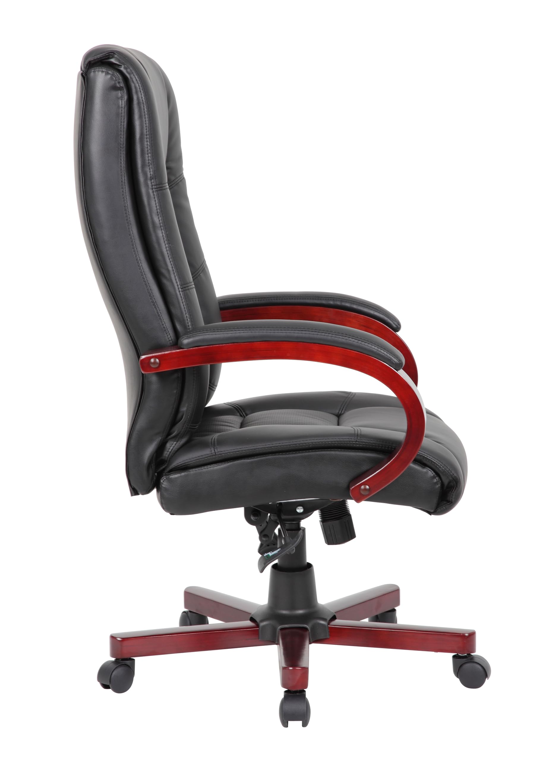 Boss Office Products High Back Executive Chair - Ergonomic Leather Office Chair with Adjustable Height & Lumbar Support, Black/Mahogany - Perfect for Home Office, Conference Rooms & Executive Suites