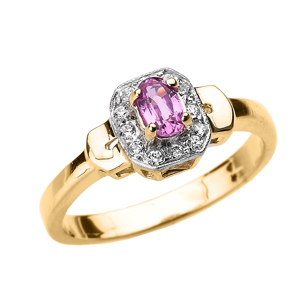 10K Solid Yellow Gold Diamond & Pink Sapphire Engagement Ring for Women - Perfect for Proposals, Anniversaries, and Romantic Occasions