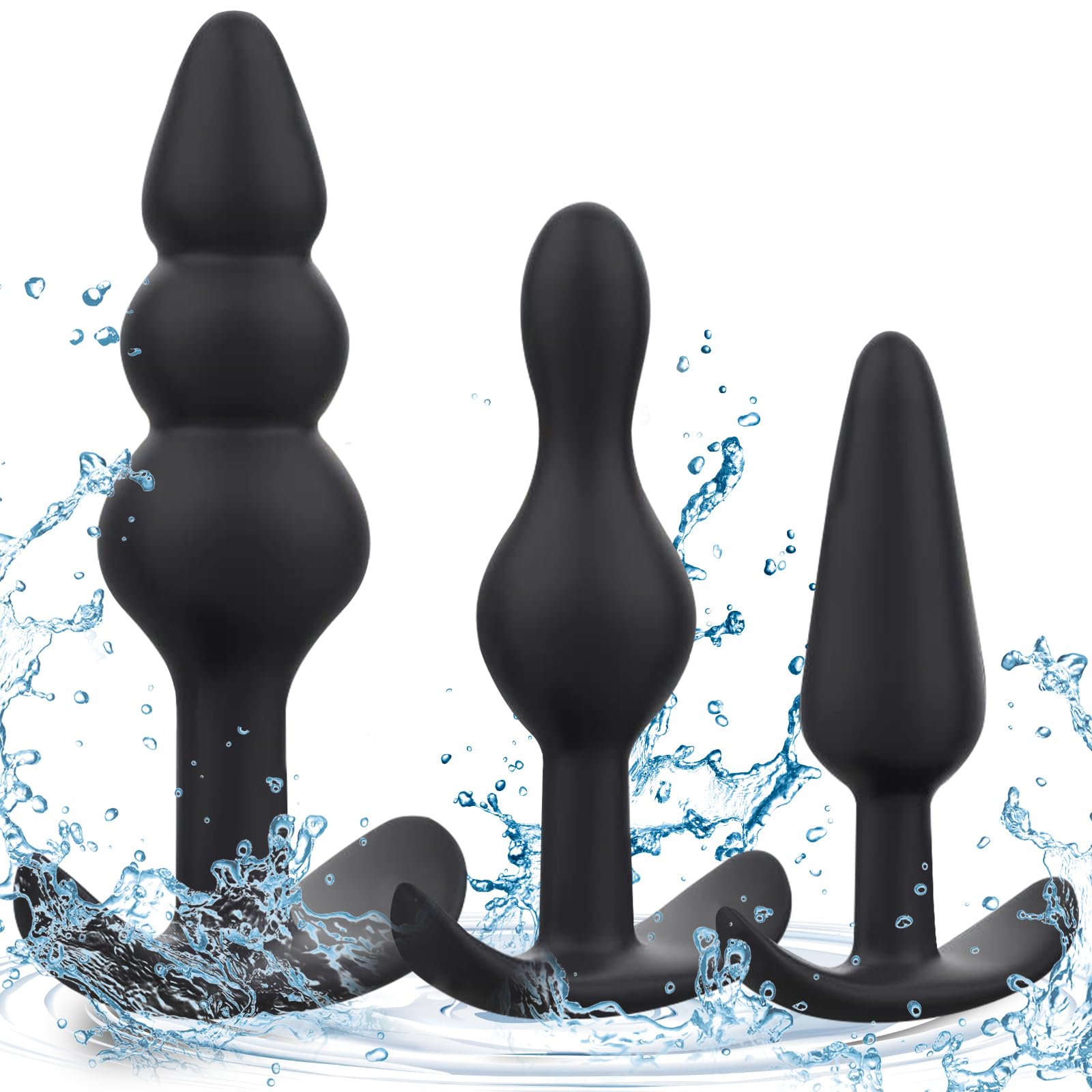 3PCS Anal Plug Set - Beginner Silicone Butt Plugs for Women & Men, Stretching Anal Sex Toys for Couples, Black - Perfect for Solo Play & Couples Pleasure