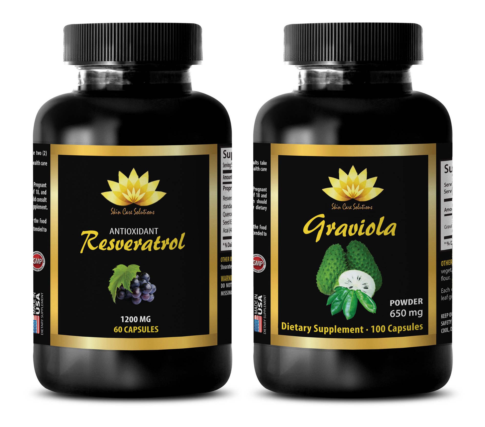 Best Anti-Aging Supplement with Resveratrol & Graviola Extract - 2 Bottles (120 Capsules Total) - Supports Cellular Health & Longevity - Perfect for Daily Wellness Routine and Healthy Aging