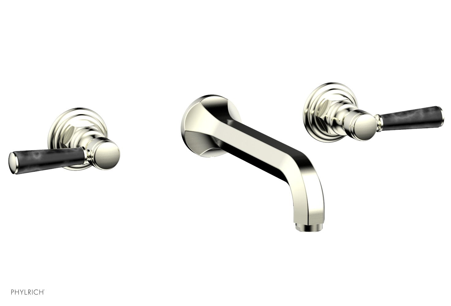 HEX TRADITIONAL Wall Lavatory Faucet Set - Black Marble Lever Handles 500 13 - Bathroom Sink Faucet for Modern & Traditional Home Decor
