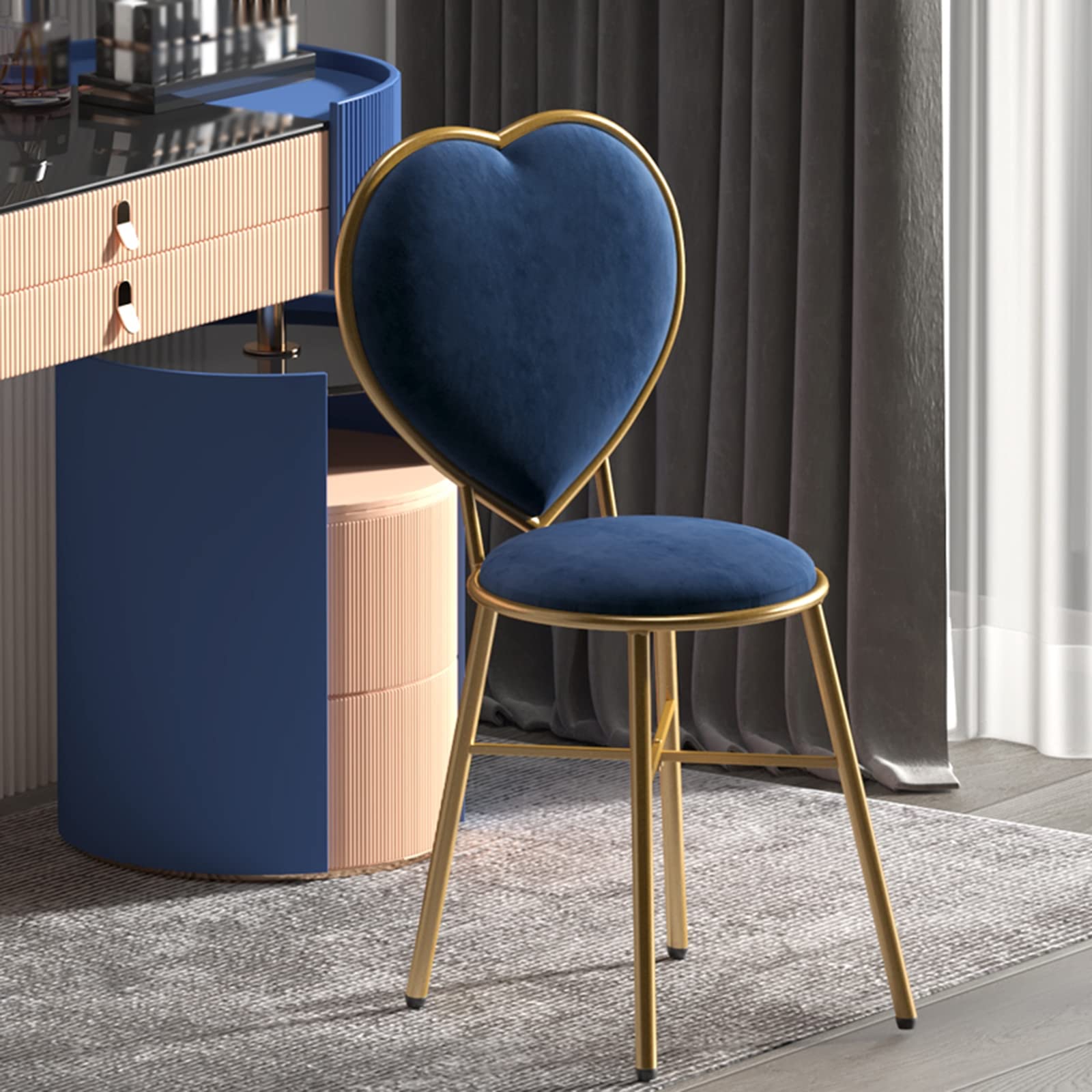 JHSLXD Vanity Makeup Chair with Love-Shaped Backrest - 81cm Height, Blue - Perfect for Kids' Bedroom, Dressing Room & Home Decor