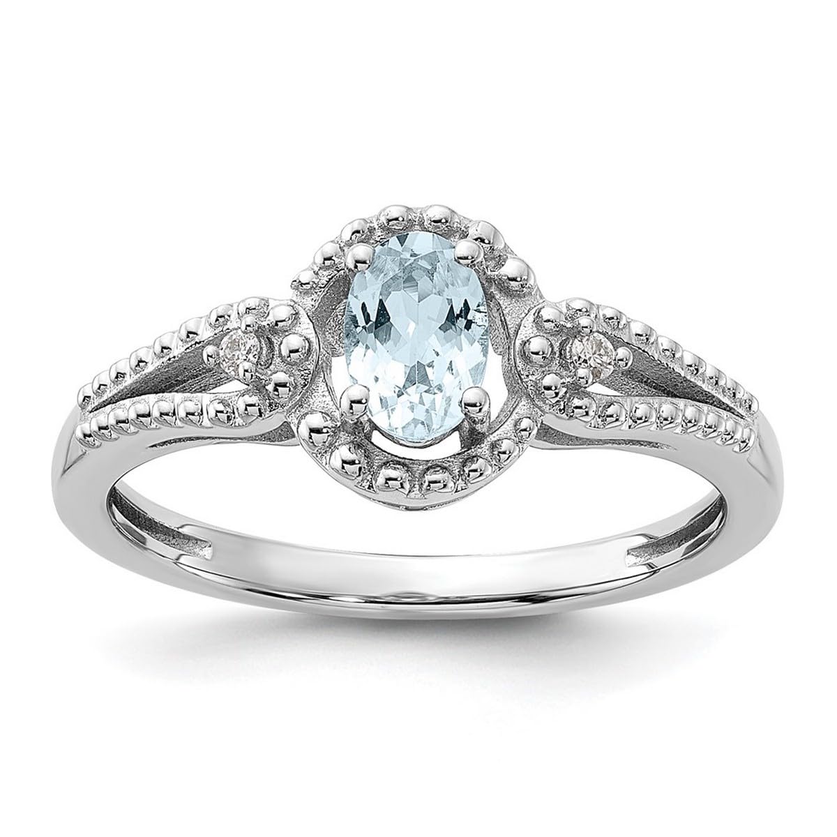 925 Sterling Silver Polished Aquamarine & Diamond Ring for Women | Elegant Wedding, Engagement & Anniversary Jewelry Gift | JewelryWeb