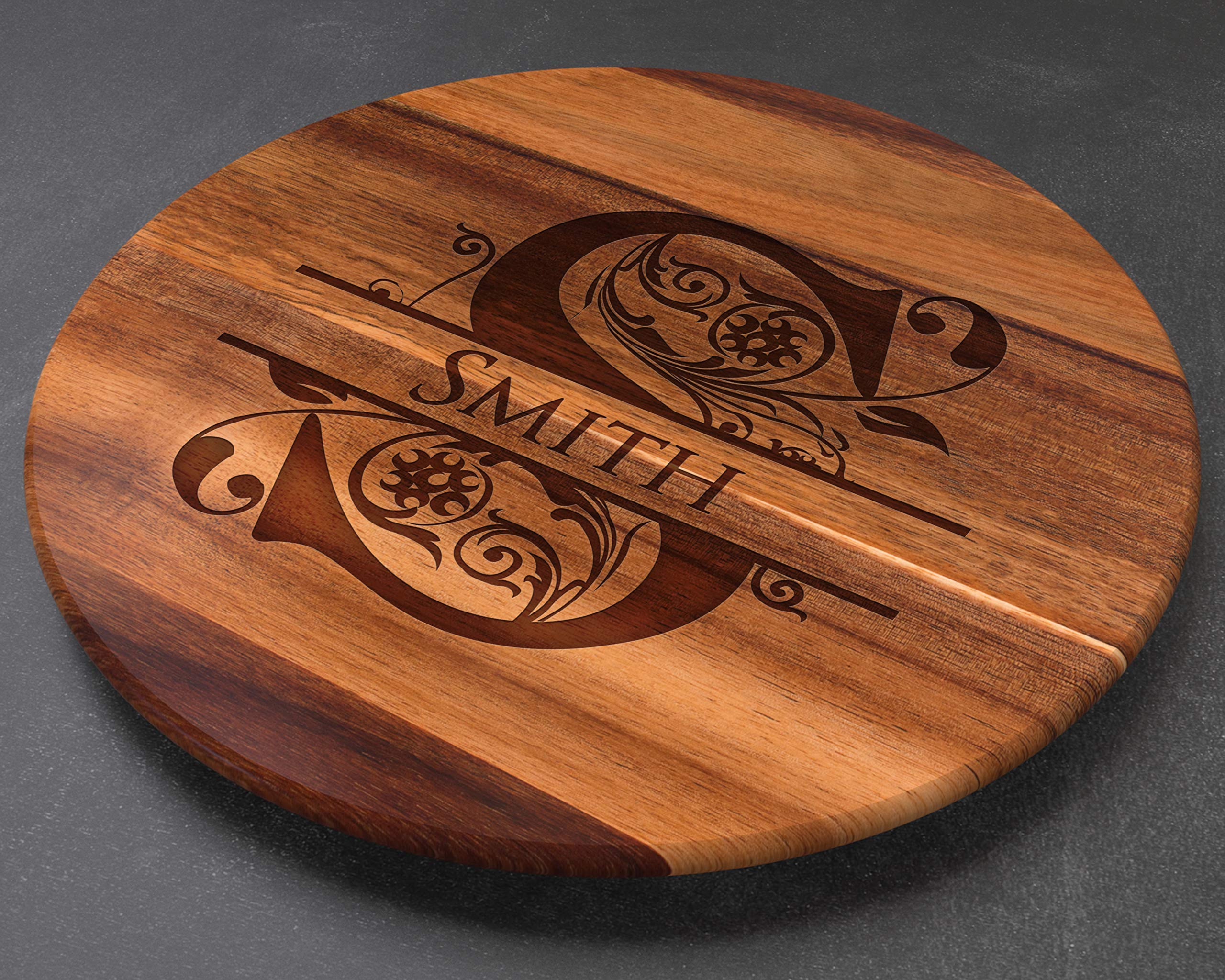 Custom Lazy Susan Turntable with Personalized Engraving - Wooden Rotating Serving Tray for Dining Table, Wedding Gifts & Kitchen Cutting Board - Perfect for Entertaining, Spice Organization & Home Decor