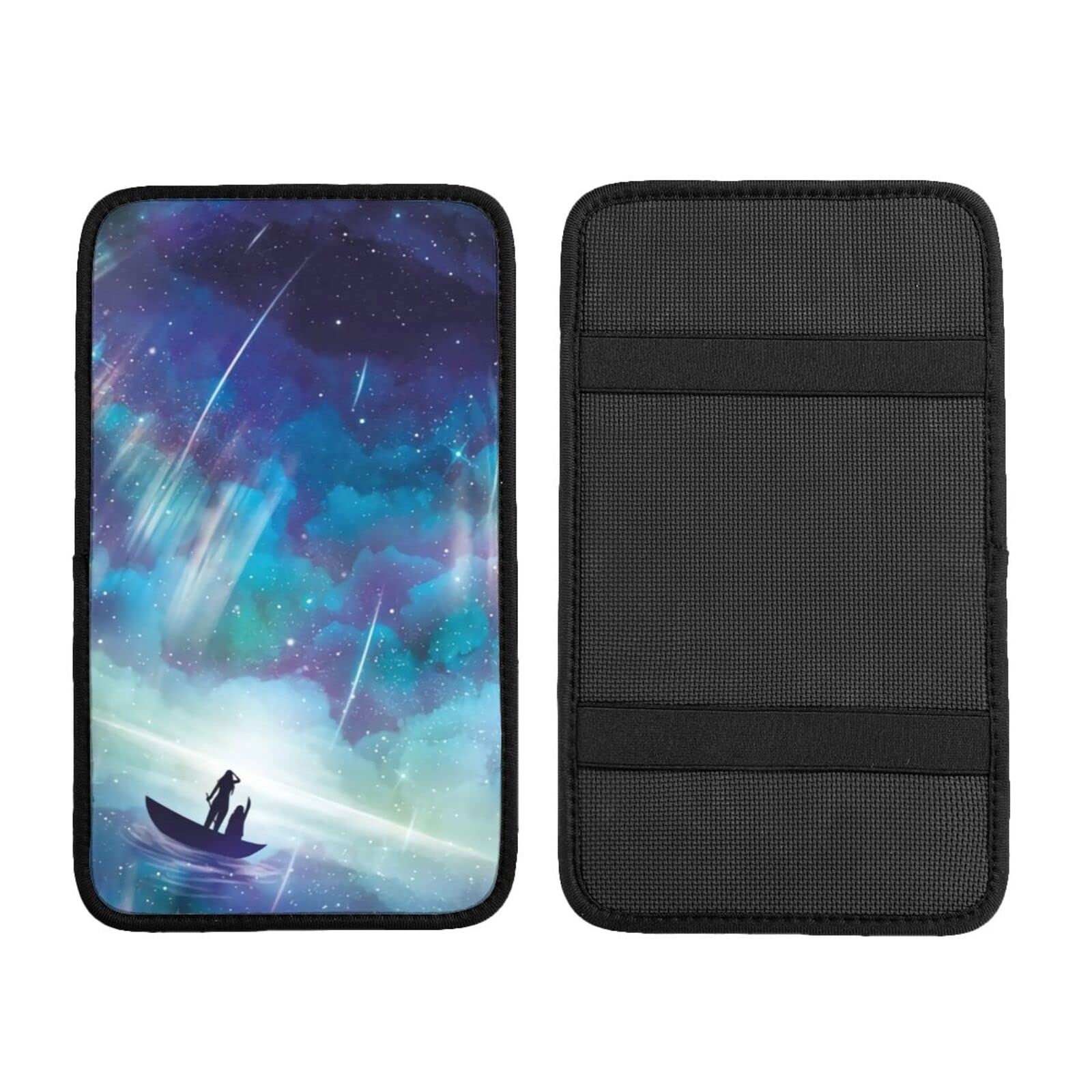 Universal Car Armrest Cover Pad - Dream Aurora Starry Night Design, Soft Waterproof Center Console Protector for Women & Girls | Perfect for Road Trips, Commuting & Car Interior Decoration