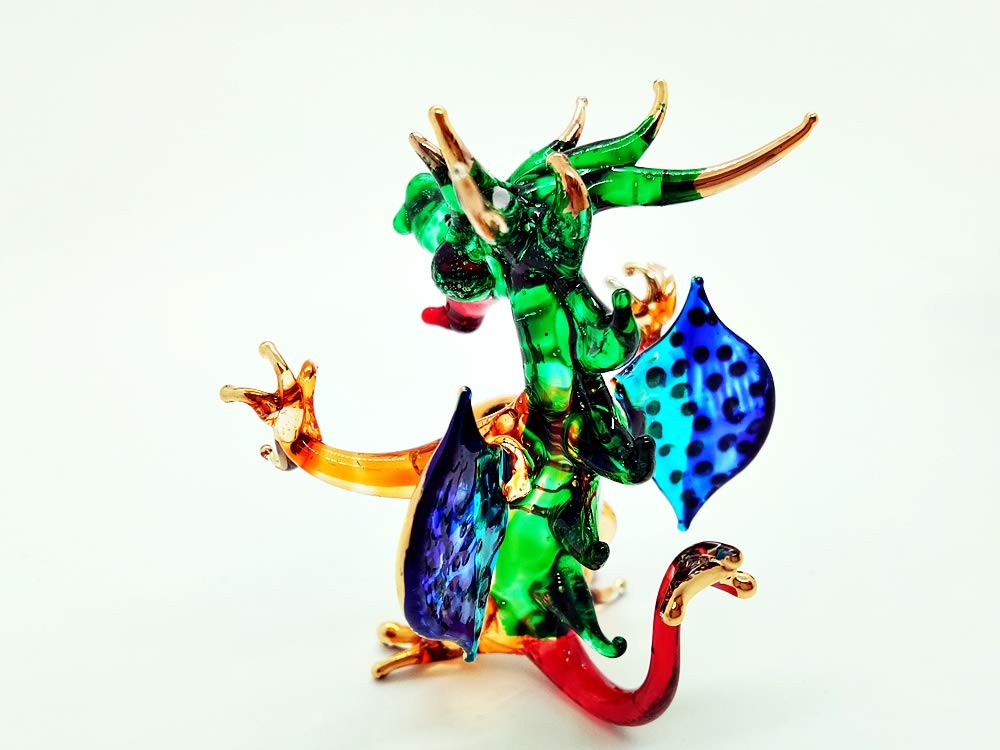 Hand Blown Glass European Dragon Figurine - Green Art Sculpture with Gift Box for Home Decor, Collectibles, and Fantasy Gifts