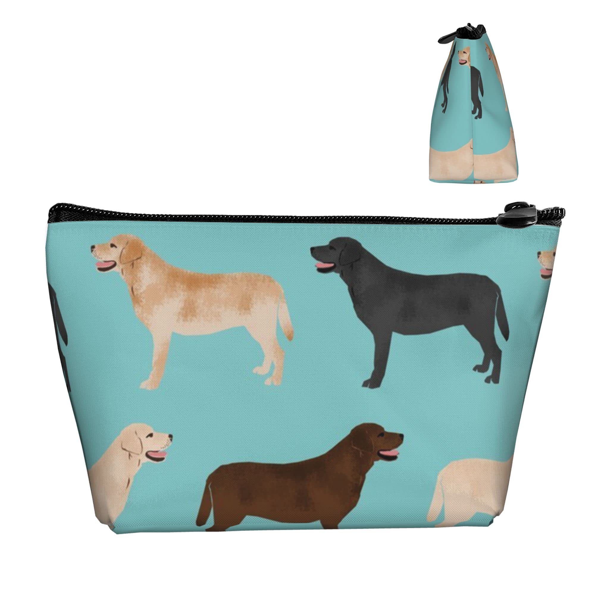 SWEET TANG Women's Cute Labrador Retriever Makeup Bag - Yellow, Chocolate & Black Dog Print Cosmetic Pouch for Travel, Gym, School & Daily Use | Portable Waterproof Toiletry Bag for Women | Perfect Gift for Dog Lovers