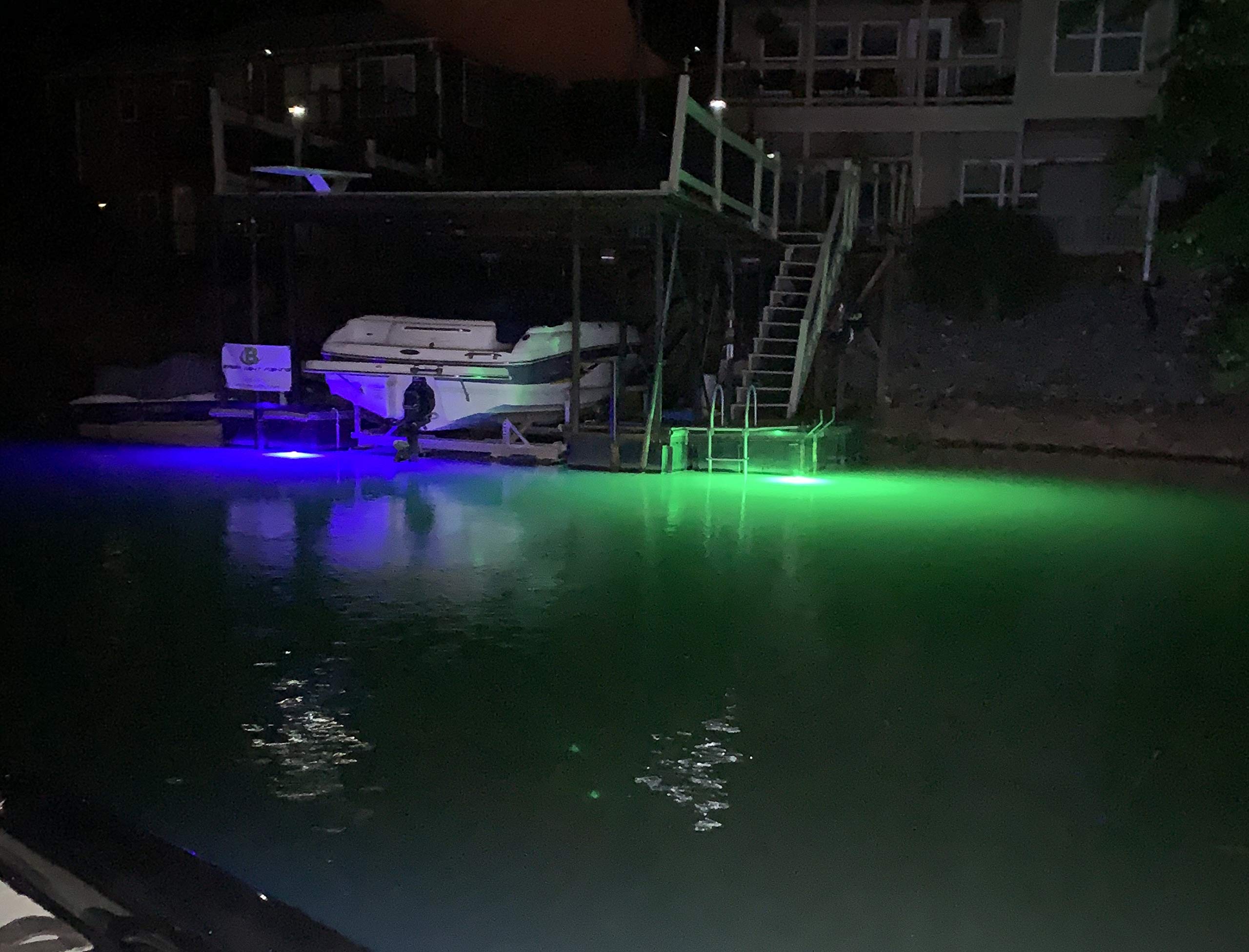 Underwater Fishing Lights - 300 Green LED Crappie Light with 15,000 Lumens | Fish Attractor & Boat Lights | 25ft Cord with Battery Clamps | Submersible Dock Light 12V DC for Night Fishing in Lakes, Ponds & Rivers