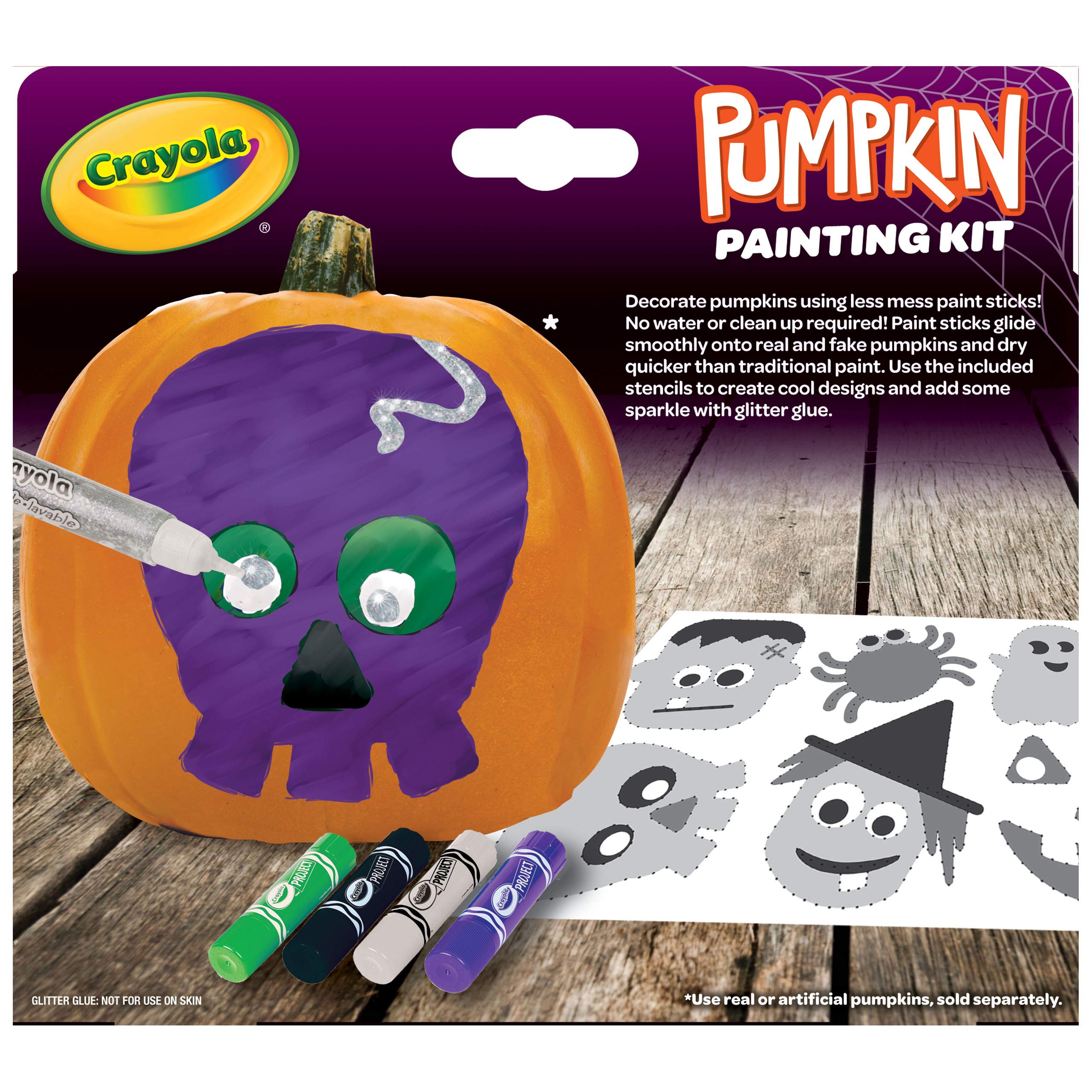 **Crayola No Carve Pumpkin Decorating Kit with Paint Sticks - Mess-Free Kids Painting Set, Halloween Pumpkin Decor, Creative Gift for Boys & Girls - Perfect for Fall Crafts & Holiday Decorations**