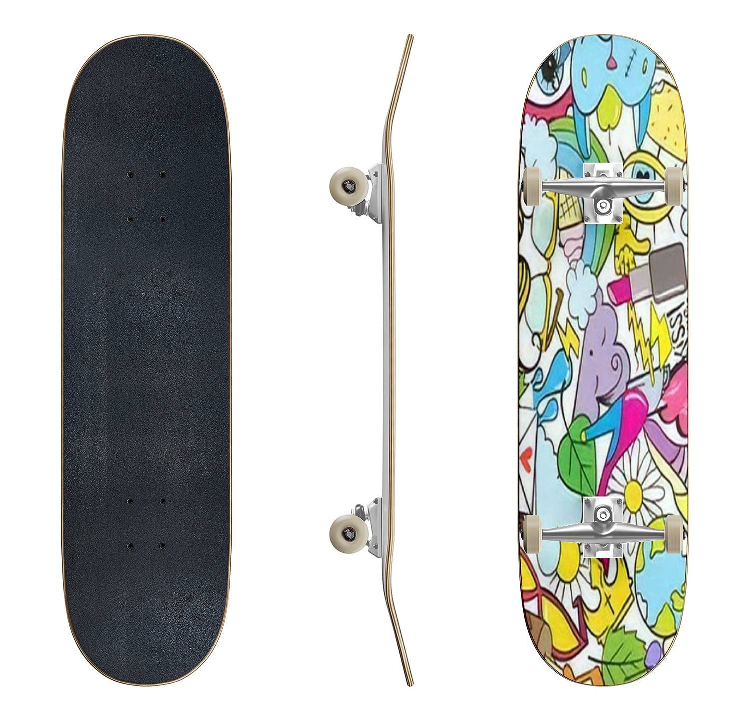 Urban Graffiti Skateboard - Classic Concave Longboard for Beginners & Pros | Extreme Sports Gear, Cool Teen Gifts with Doodle Art Design | Perfect for Street Skating, Commuting & Skatepark Tricks