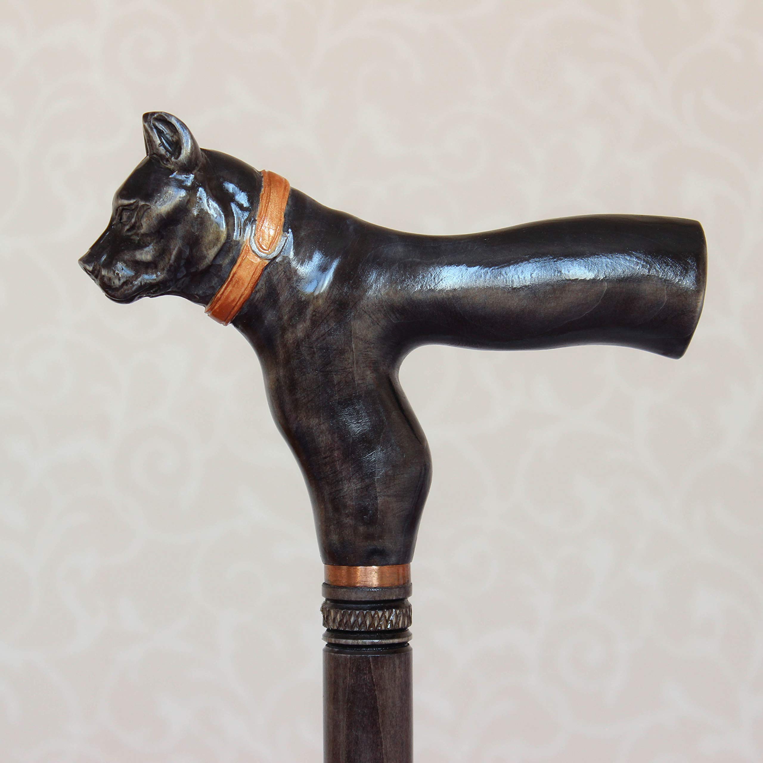 Hand Carved Black Wooden Pitbull Dog Walking Cane - Unique Handmade Hiking Stick for Outdoor Adventures, Pet Lovers & Nature Walks