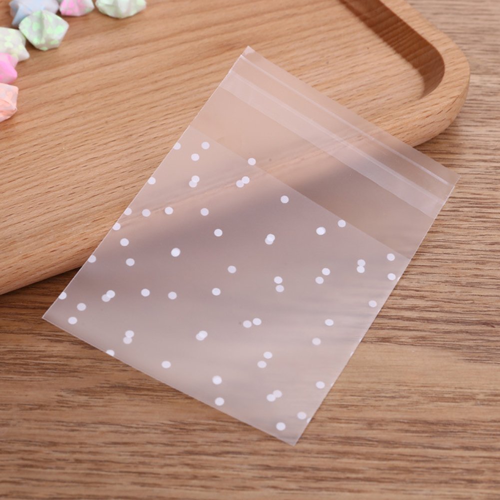 200 Pcs White Polka Dot Self Sealing Cellophane Bags 8x10cm - Bakery, Candle, Soap, Cookie Packaging - Perfect for Party Favors, Wedding Treats & Small Gift Wrapping