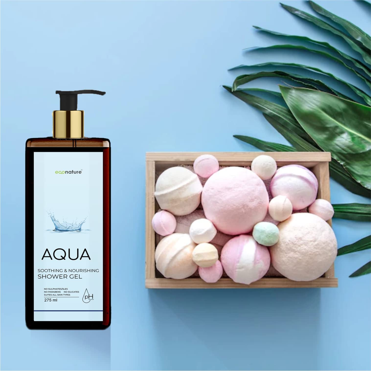 ECONATURE Aqua Body Wash & Shower Gel - Hydrating Liquid Soap for Dry Skin | Moisturizing Body Cleanser with Natural Ingredients (9.3oz/275ml) | Perfect for Daily Shower, Spa Day & Post-Workout Refreshment