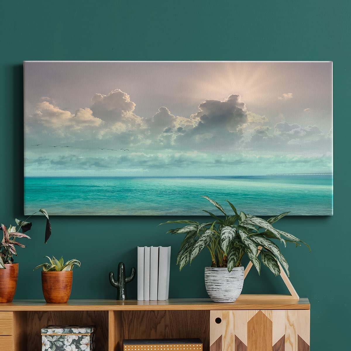 Modern Caribbean Ocean Blue Canvas Wall Art - Landscape Beach Print for Living Room, Bedroom, Bathroom & Office Decor - Ready to Hang 24x48 Inches - Perfect for Coastal, Nautical & Tropical Home Styling
