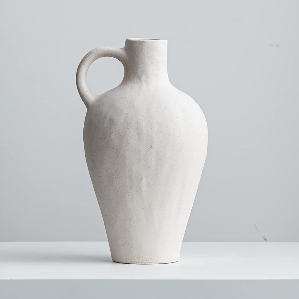 Distressed White Ceramic Flower Vase - Modern Farmhouse Decor, Rustic Home Decoration, Small Housewarming Gift for Living Room, Dining Table, Wedding Centerpiece