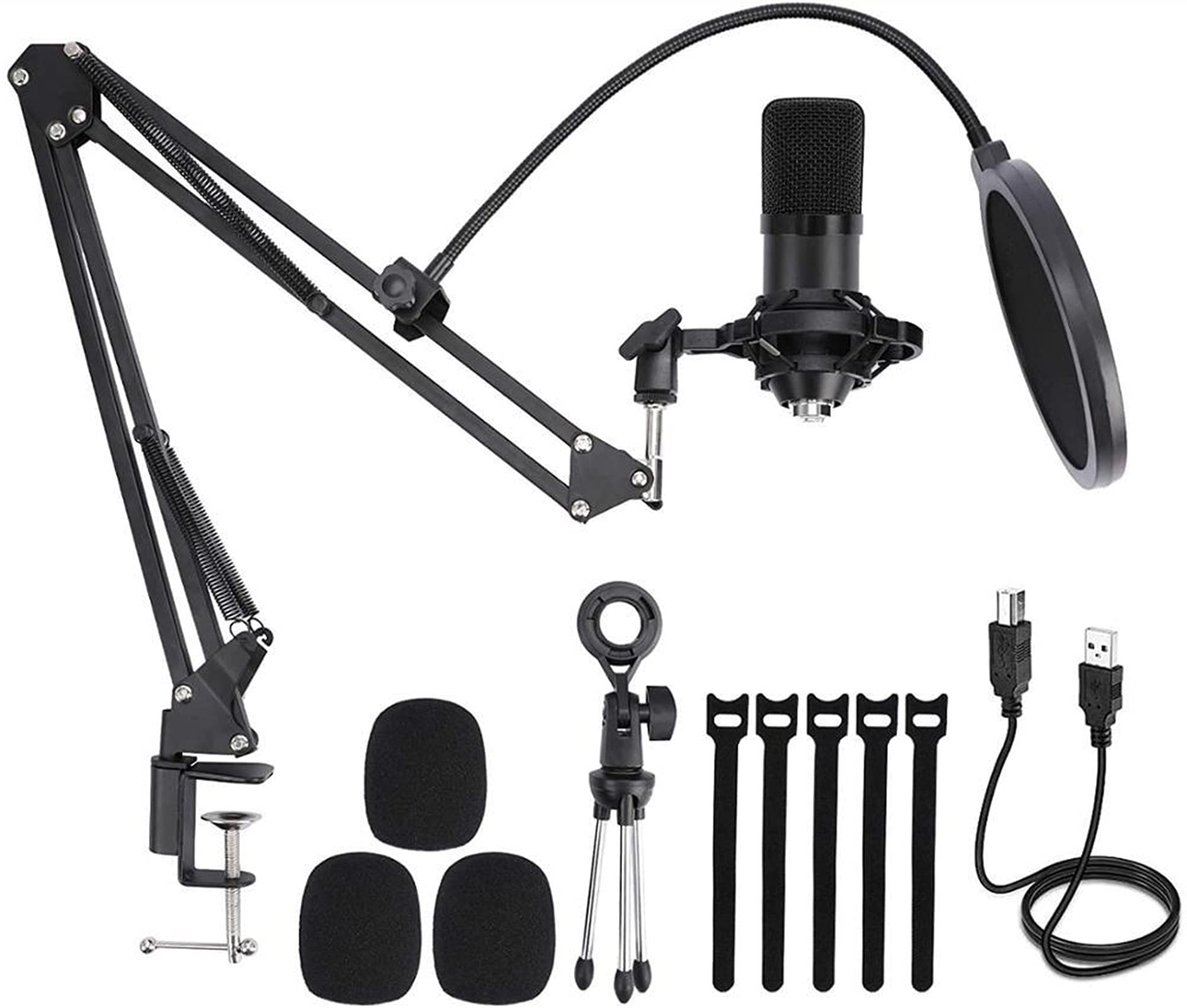Adjustable Microphone Stand with Boom Arm & Phone Holder - Compatible with Blue, Snowball & Other USB Mics - White Studio Mic Stand for Podcasting, Streaming & Home Recording