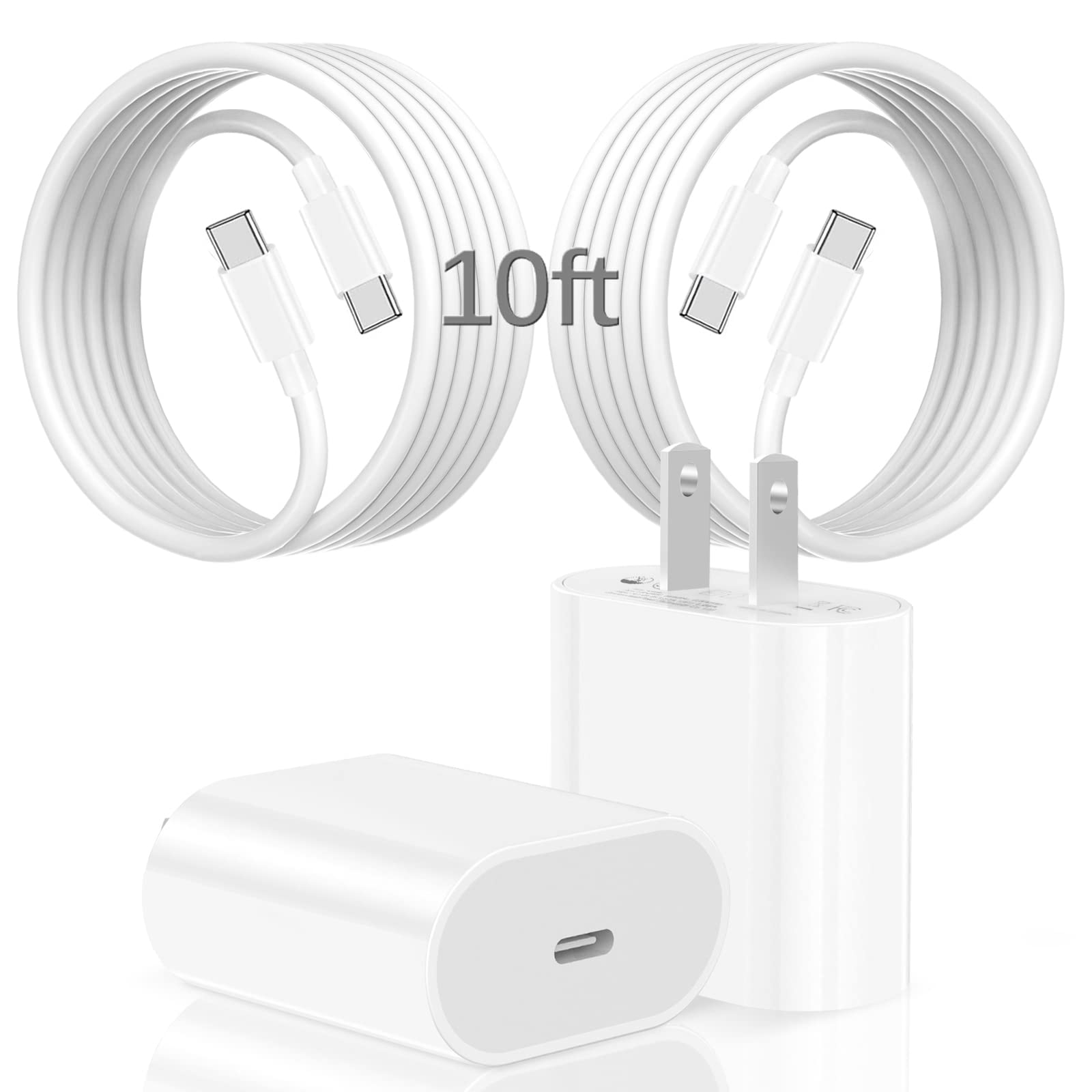 Fast Charging 20W USB-C Cable 10ft for iPad Pro 12.9/11, iPad Air 5th/4th Gen, iPad Mini 6, iPad 10th Gen - 2-Pack Long Durable Charger Cord - Perfect for Home, Office & Travel Use