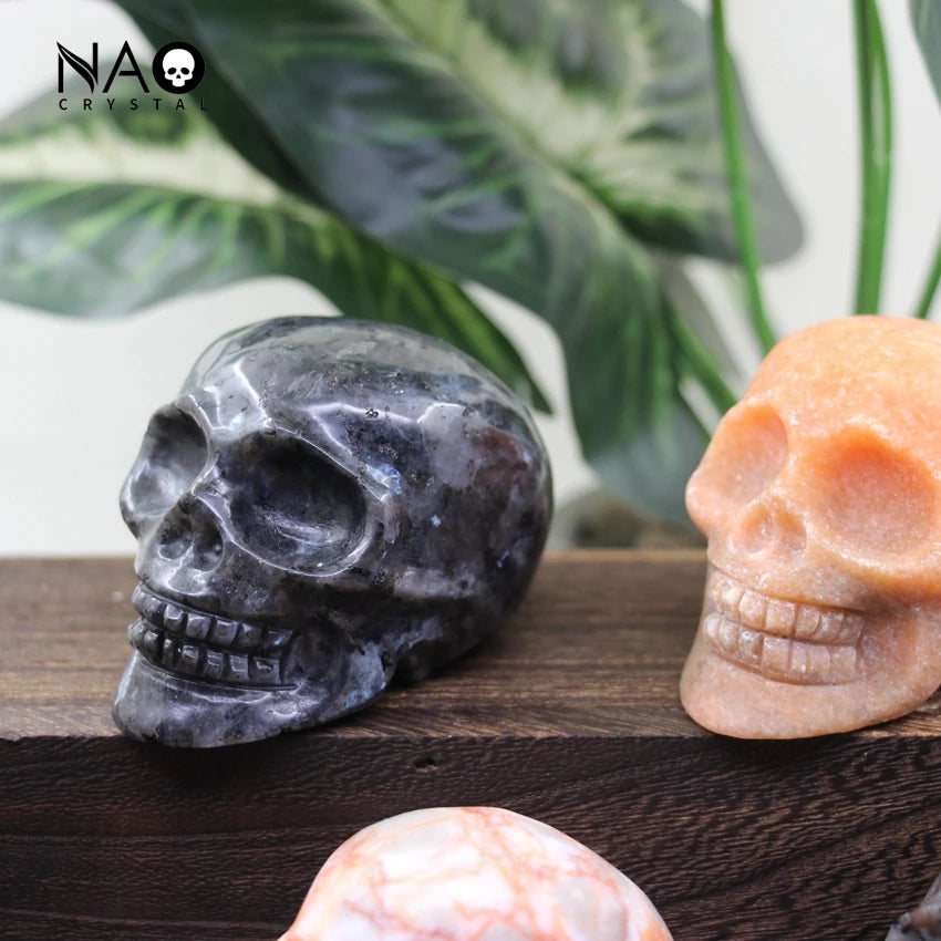 3 Inch Hand Carved Skull Statue - Natural Gemstone Cranium Figurine for Halloween Decor, Healing Crystal Home Office Room Decor Gift - Perfect for Meditation Spaces, Altars & Gothic Collections