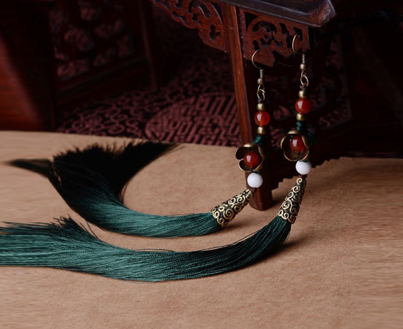 Exquisite Chinese Flower Tassel Drop Earrings for Women - Handmade Boho Dangle Earrings for Party, Wedding & Special Occasions