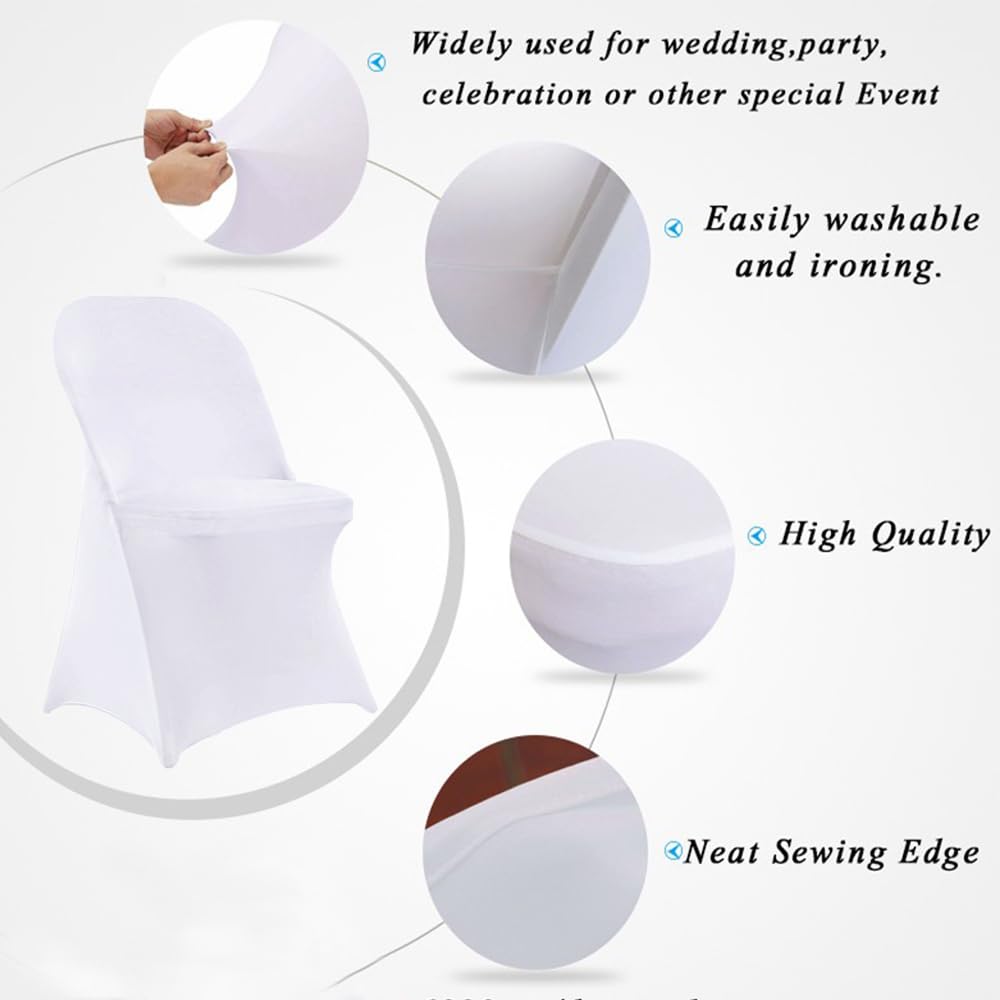 50 Pack White Folding Chair Covers - Stretchable Spandex Banquet & Wedding Chair Slipcovers - Perfect for Events, Parties, and Home Decor