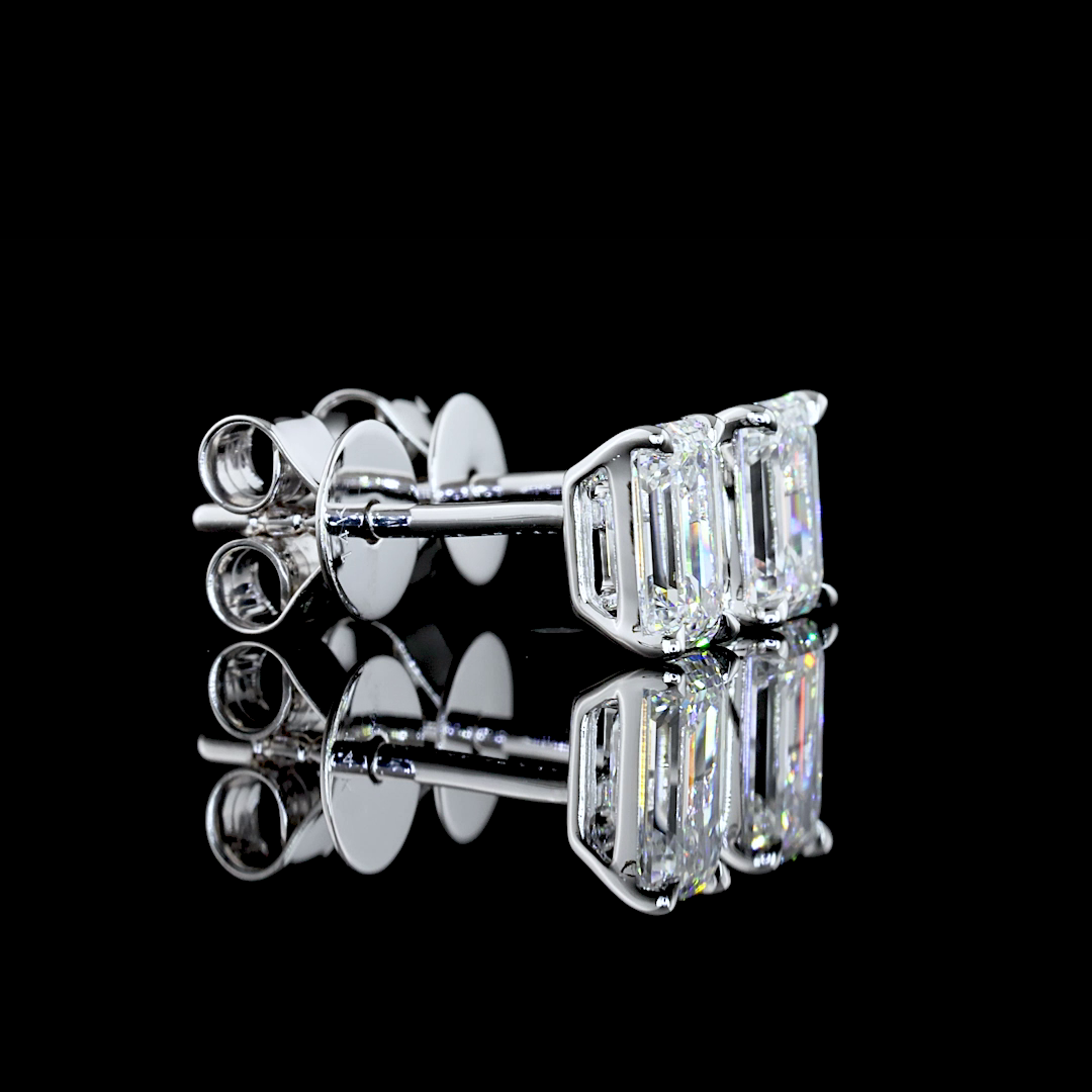 1.02 Carat Lab-Grown Emerald Cut Diamond Stud Earrings in 14K White Gold - VS2 Clarity, F Color - Perfect for Weddings, Anniversaries & Special Occasions