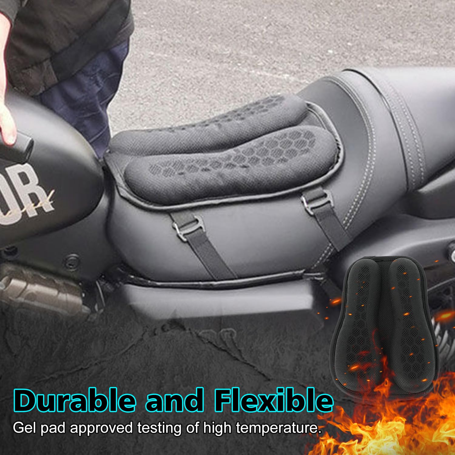 **SUNPIE Universal Motorcycle Gel Seat Cushion - 3D Honeycomb Breathable Pad for Long Rides, Foldable & Comfortable - Ideal for Cruisers, Touring Bikes & Commuting**