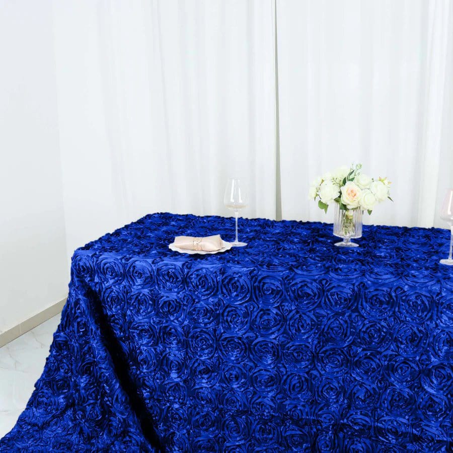 90x156 Inch Satin Ribbon Roses Rectangle Tablecloth - Elegant Wedding, Party, and Holiday Dining Table Cover for Formal Events & Home Decor