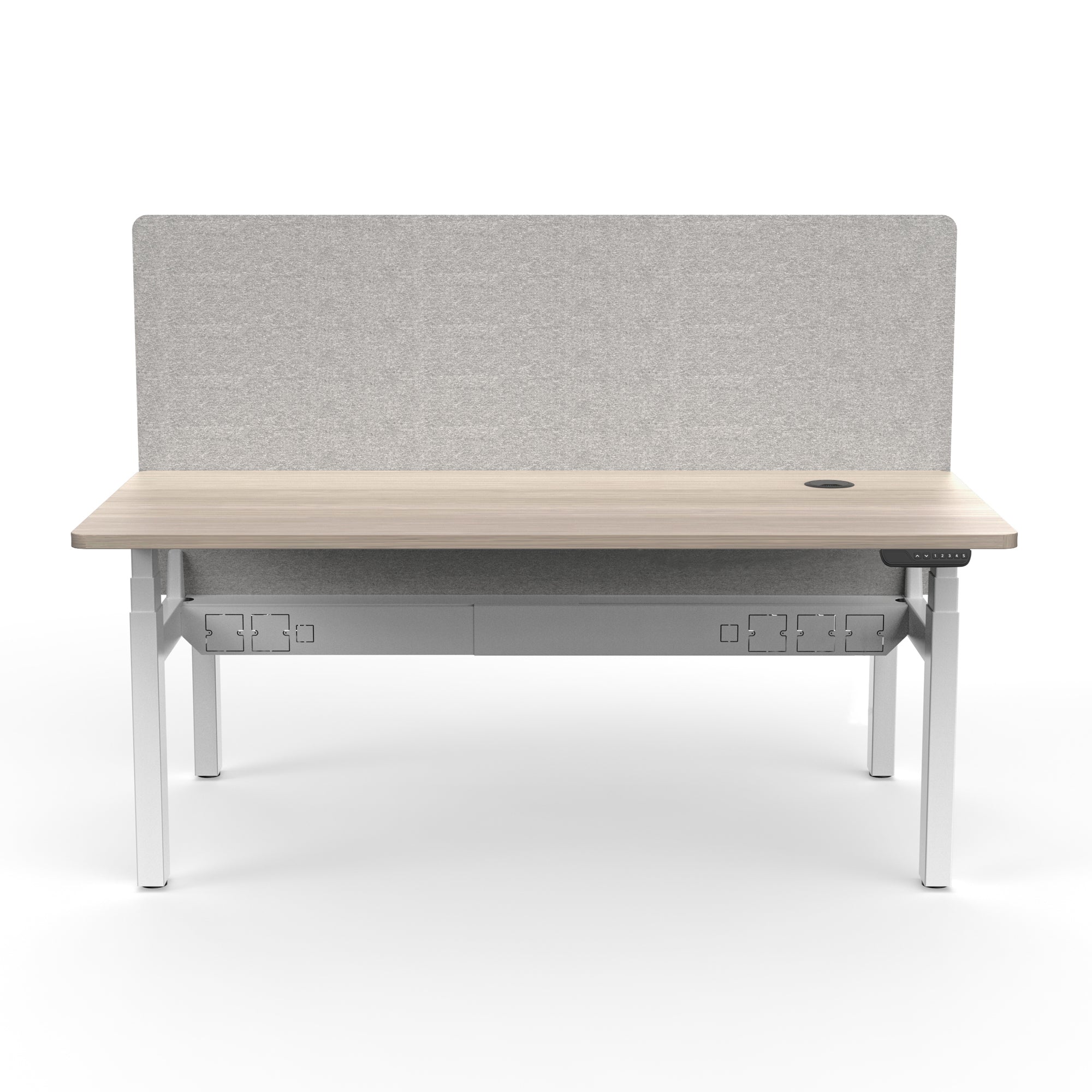 MARLO 2-Person Adjustable Height Workstation with Dual Lift Mechanism - 1.4M Oak & White Standing Desk for Home Office & Workspace - Perfect for Shared Workspaces, Small Offices & Remote Work