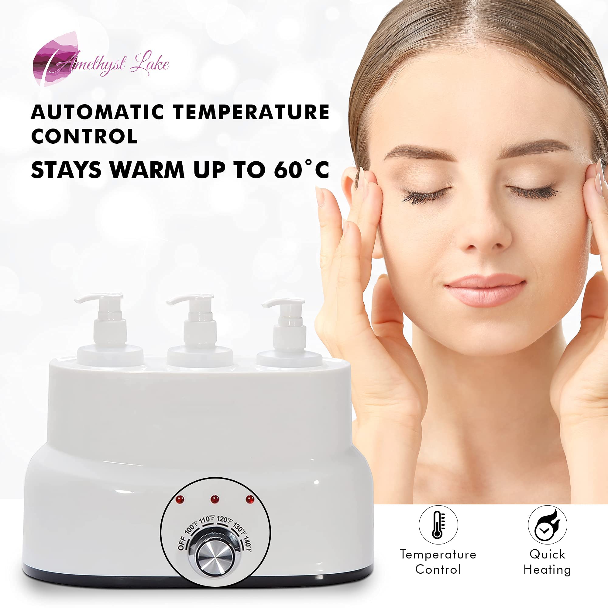 Amethyst Lake Essential Oil Warmer Dispenser - Plug-in Electric Aromatherapy Diffuser with 3 Bottles, Home & Spa Scented Oil Heater for Relaxation, Massage & Stress Relief