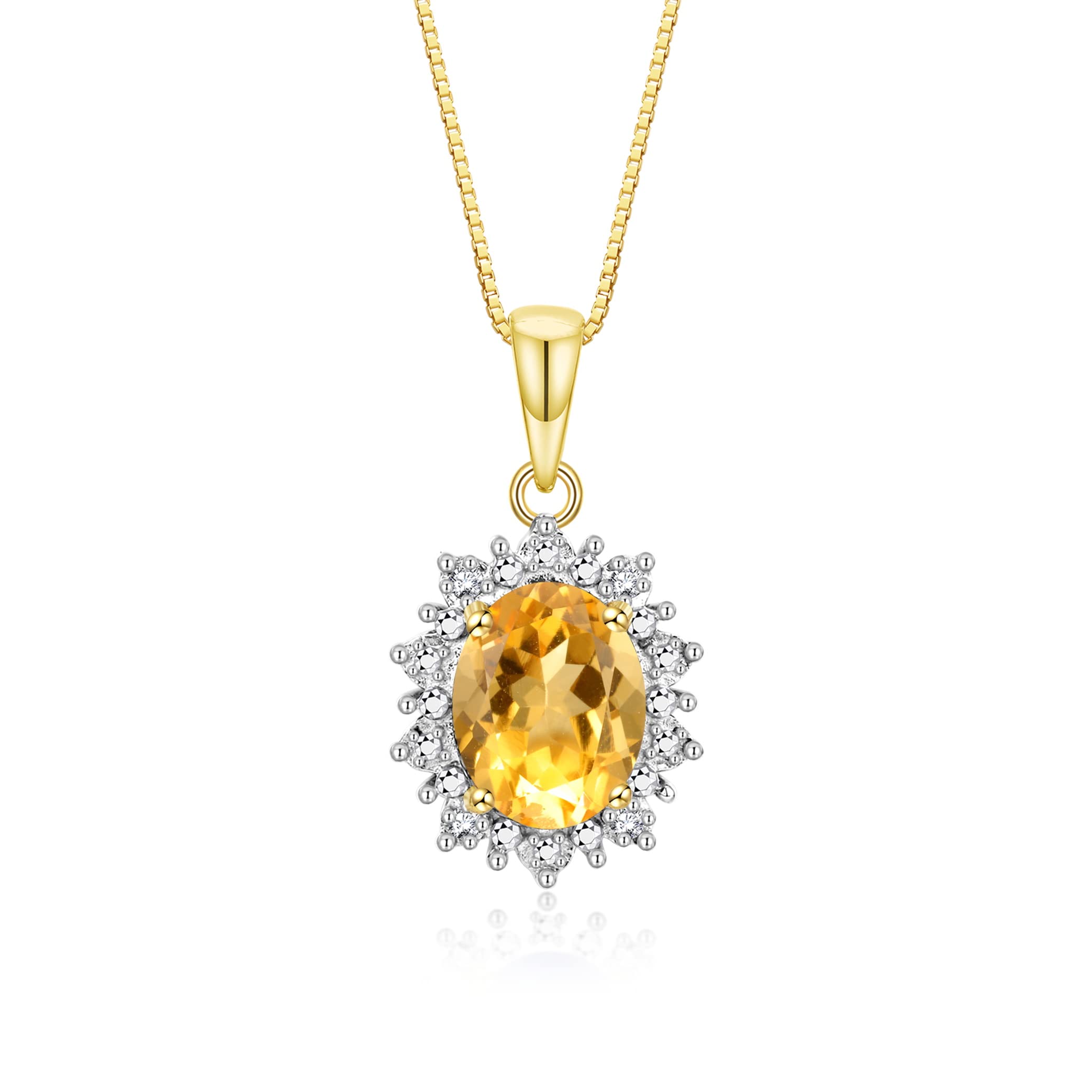 Rylos Women's Yellow Gold Plated Silver Princess Diana Ring & Pendant Set with Gemstone & Diamonds - 9X7MM Birthstone Jewelry, Matching Friendship Gift for Her, Sizes 5-10 | Perfect for Birthdays, Anniversaries & Special Occasions