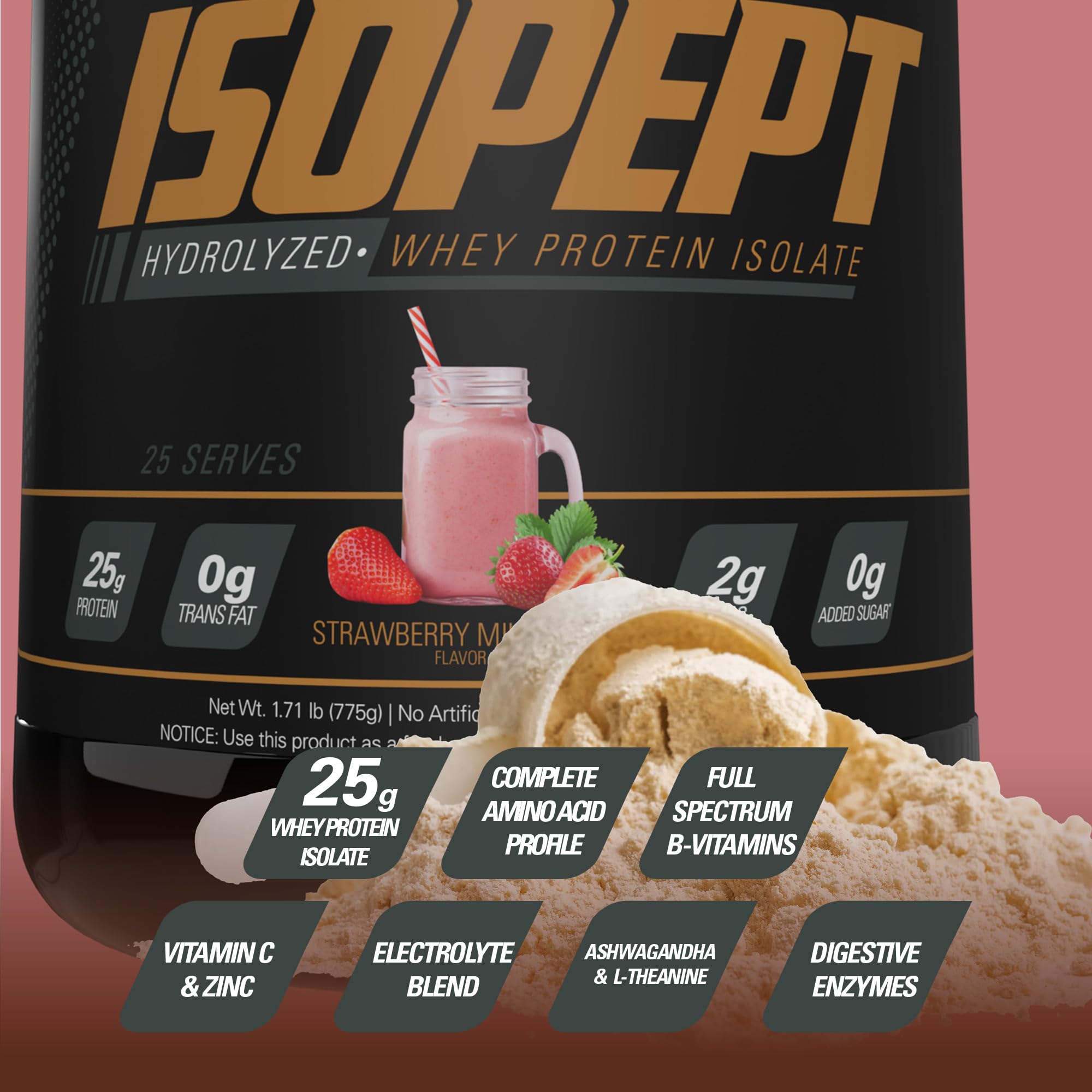 EHPlabs IsoPept Hydrolyzed Whey Protein Powder - 100% Whey Protein Isolate & Hydrolysate, 27g Protein per Serving, Non-GMO, Gluten Free, Fast Absorption, Easy Digestion, Strawberry Milkshake Flavor (27 Servings) - Perfect for Post-Workout Recovery, Muscle Building & Weight Management
