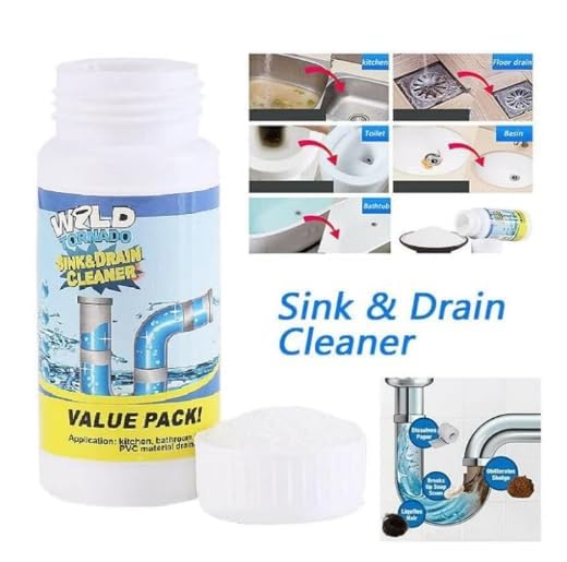 **Wild Tornado Sink & Drain Cleaner Powder – Powerful Clog Remover for Sinks, Toilets, Pipes & Septic Tanks | Fast-Acting Drain Unblocker for Kitchen, Bathroom & Laundry | Safe & Effective Pipe Cleaner (Pack of 1)**