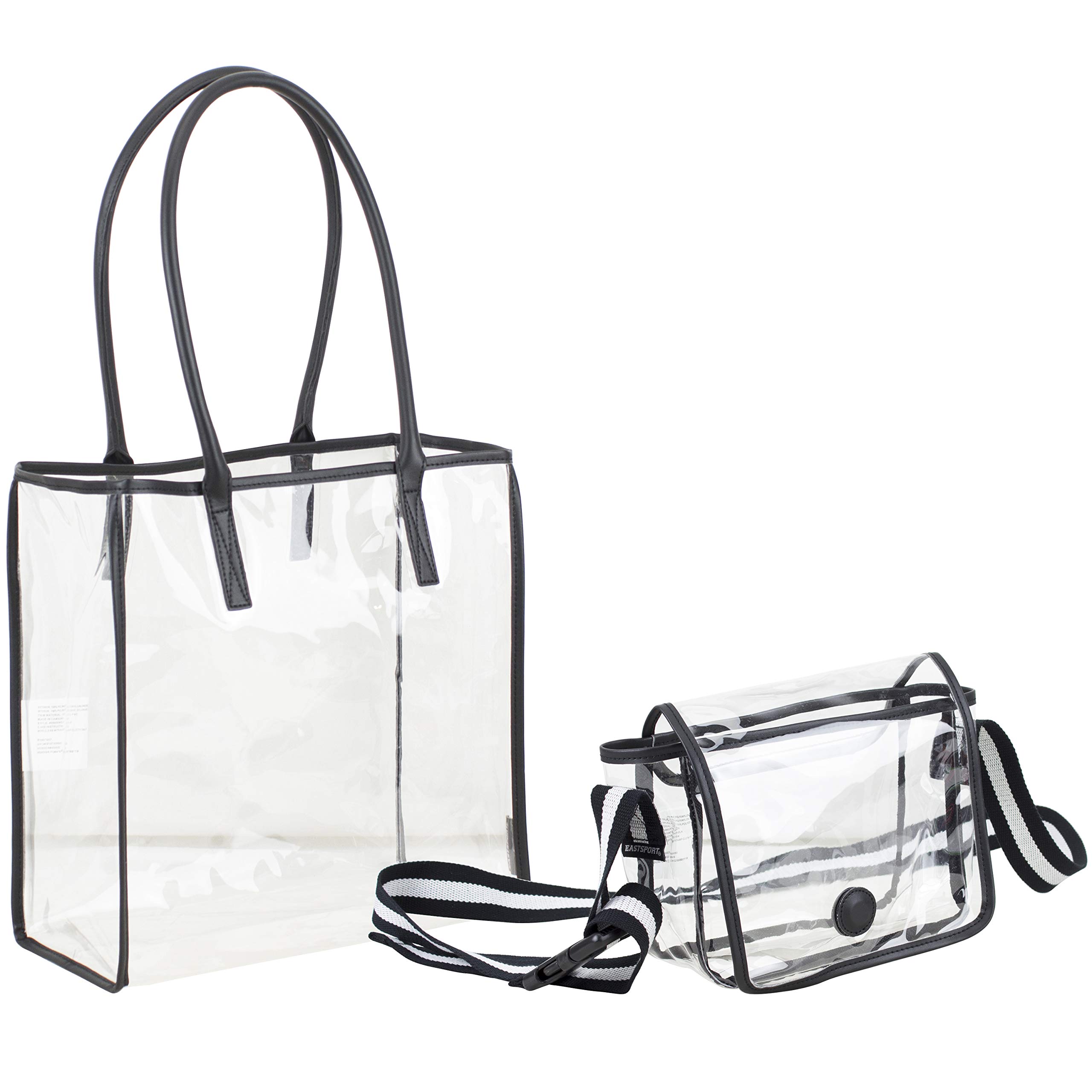EastSport Clear Handbag Bundle Set - Heavy Duty PVC Transparent See-Through Daypack & Tote Bag for College, Workplace, Travel & Gym | Waterproof School Backpack & Shopping Bag for Women & Men