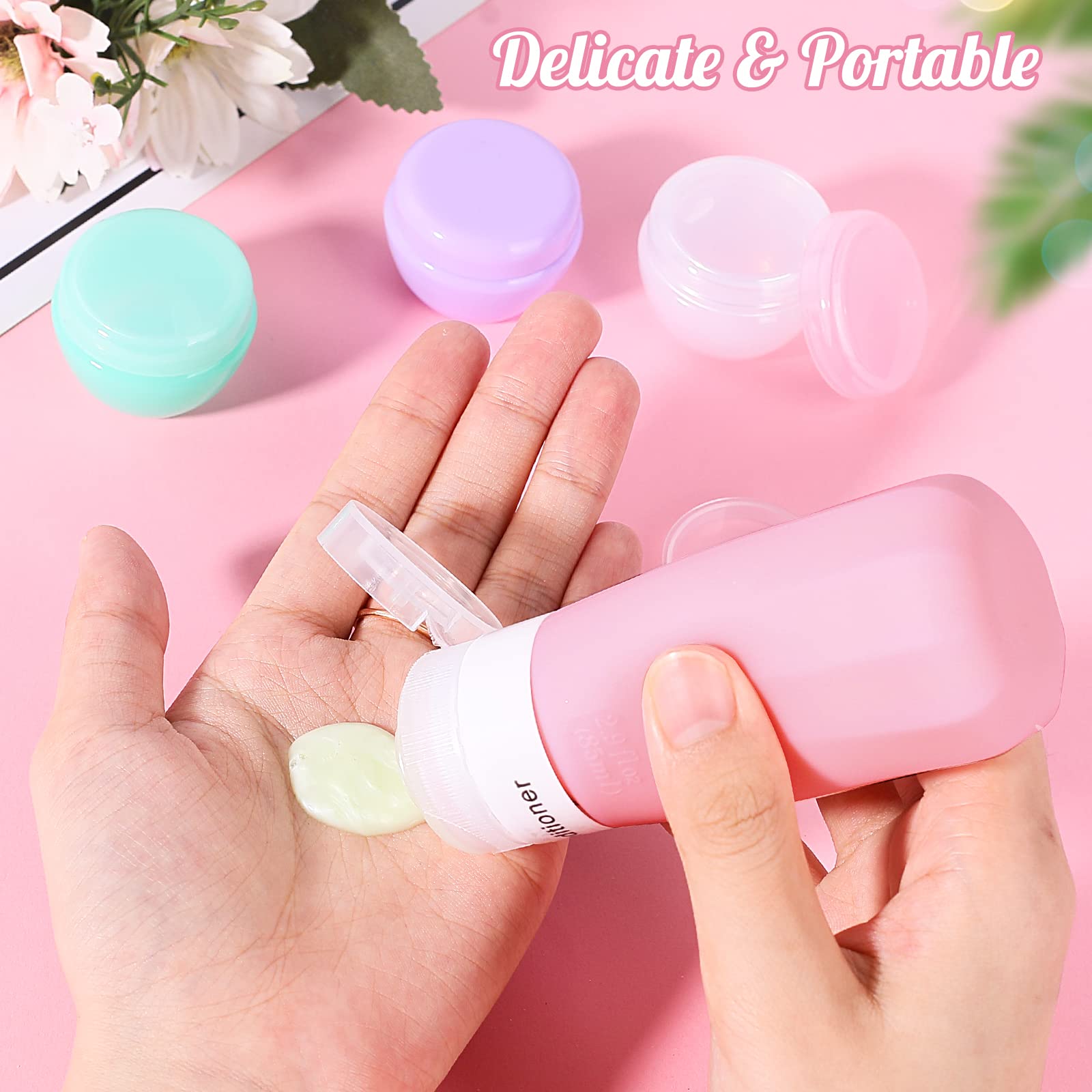 16-Piece Silicone Travel Bottles Set - Leak-Proof TSA Approved Toiletry Containers for Shampoo, Lotion & Cosmetics | Portable Travel Accessories for Women (Pink-Purple) | Perfect for Airplane Carry-On, Gym & Vacation Packing