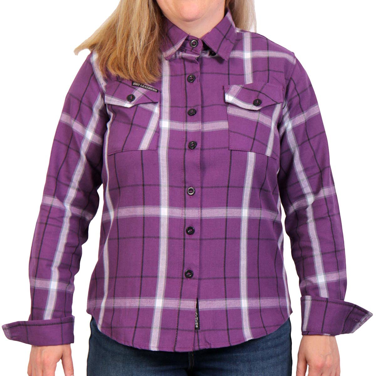 Hot Leathers FLL3010 Women's Long Sleeve Flannel Shirt - Purple, White & Black Plaid - Soft & Comfortable for Fall & Winter - Perfect for Casual Outfits, Outdoor Activities & Layering