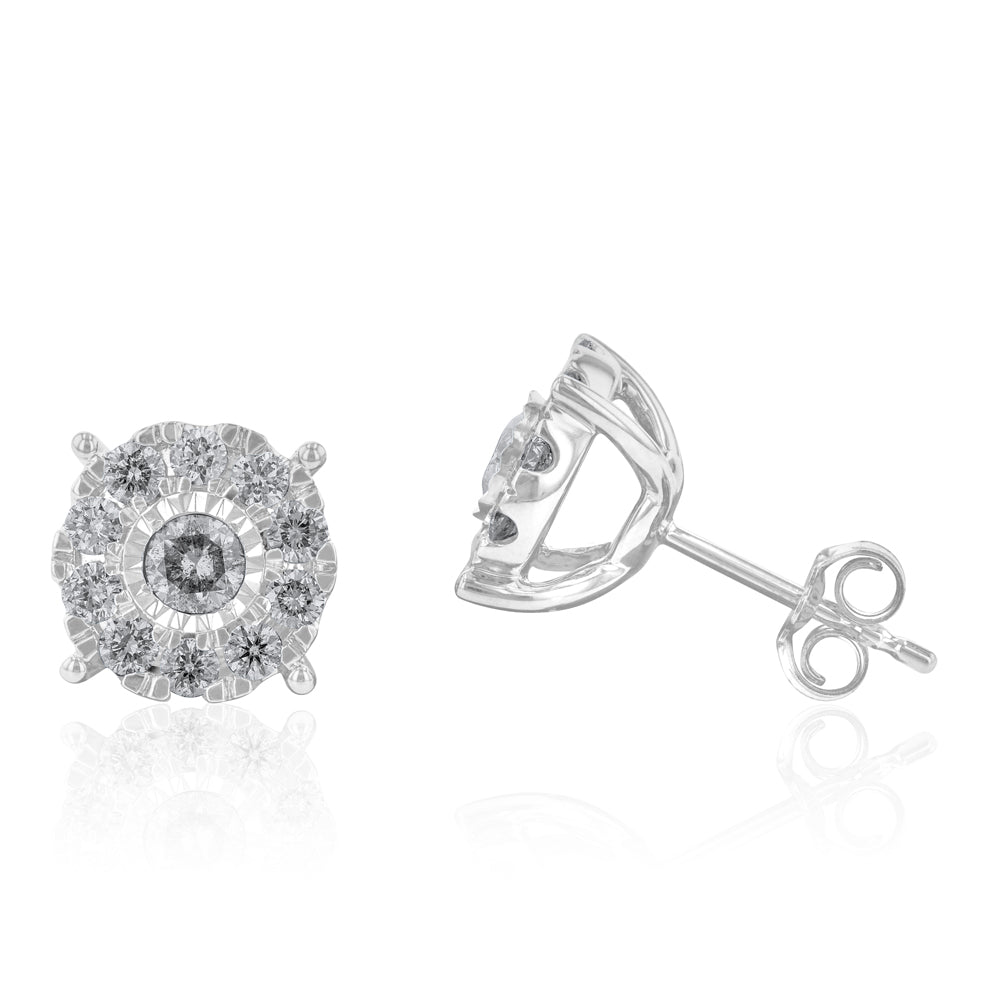 9ct White Gold 1 Carat Diamond Stud Earrings for Women - Elegant Princess Cut Diamond Earrings for Wedding, Anniversary & Special Occasion Gifts